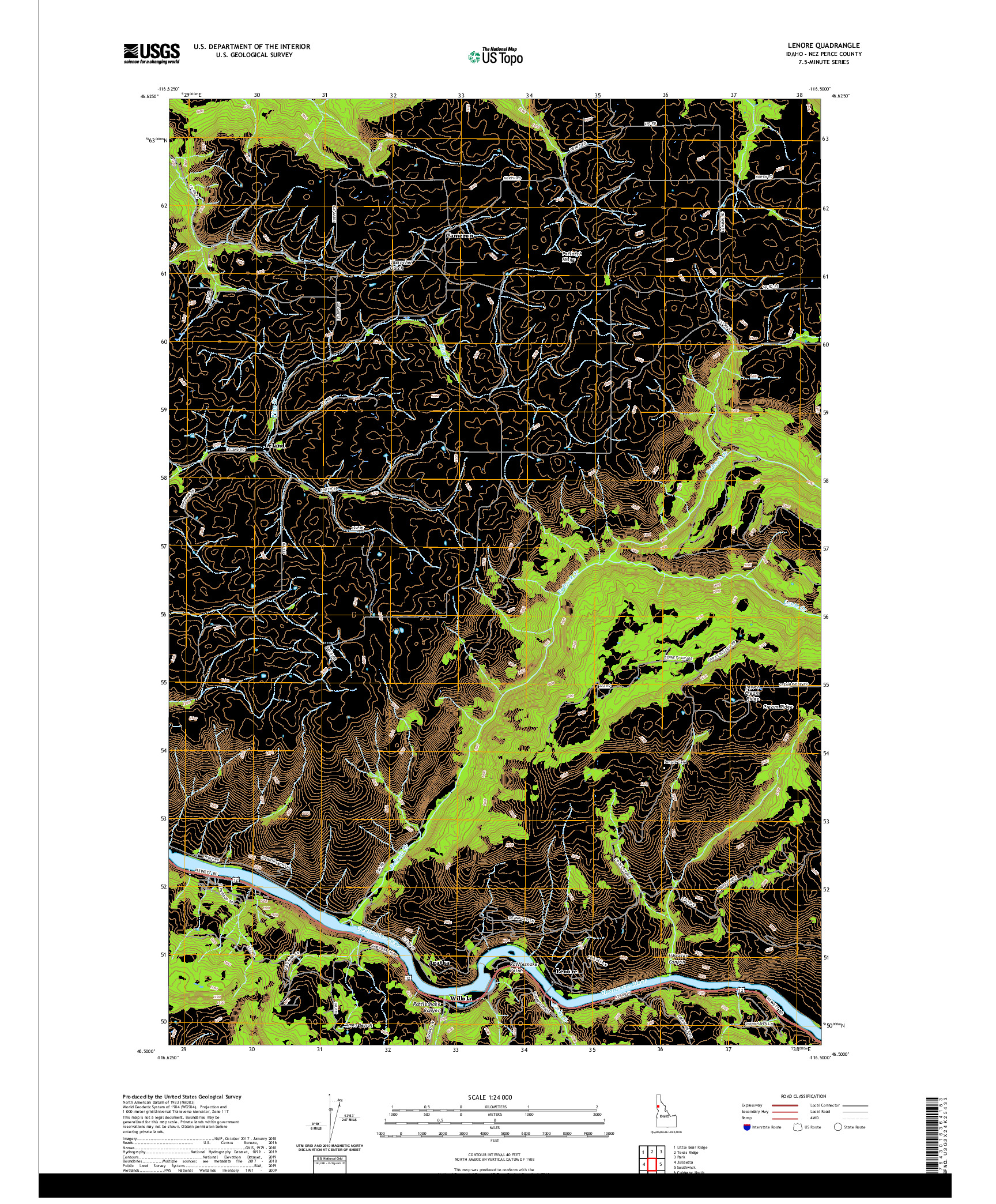 USGS US TOPO 7.5-MINUTE MAP FOR LENORE, ID 2020