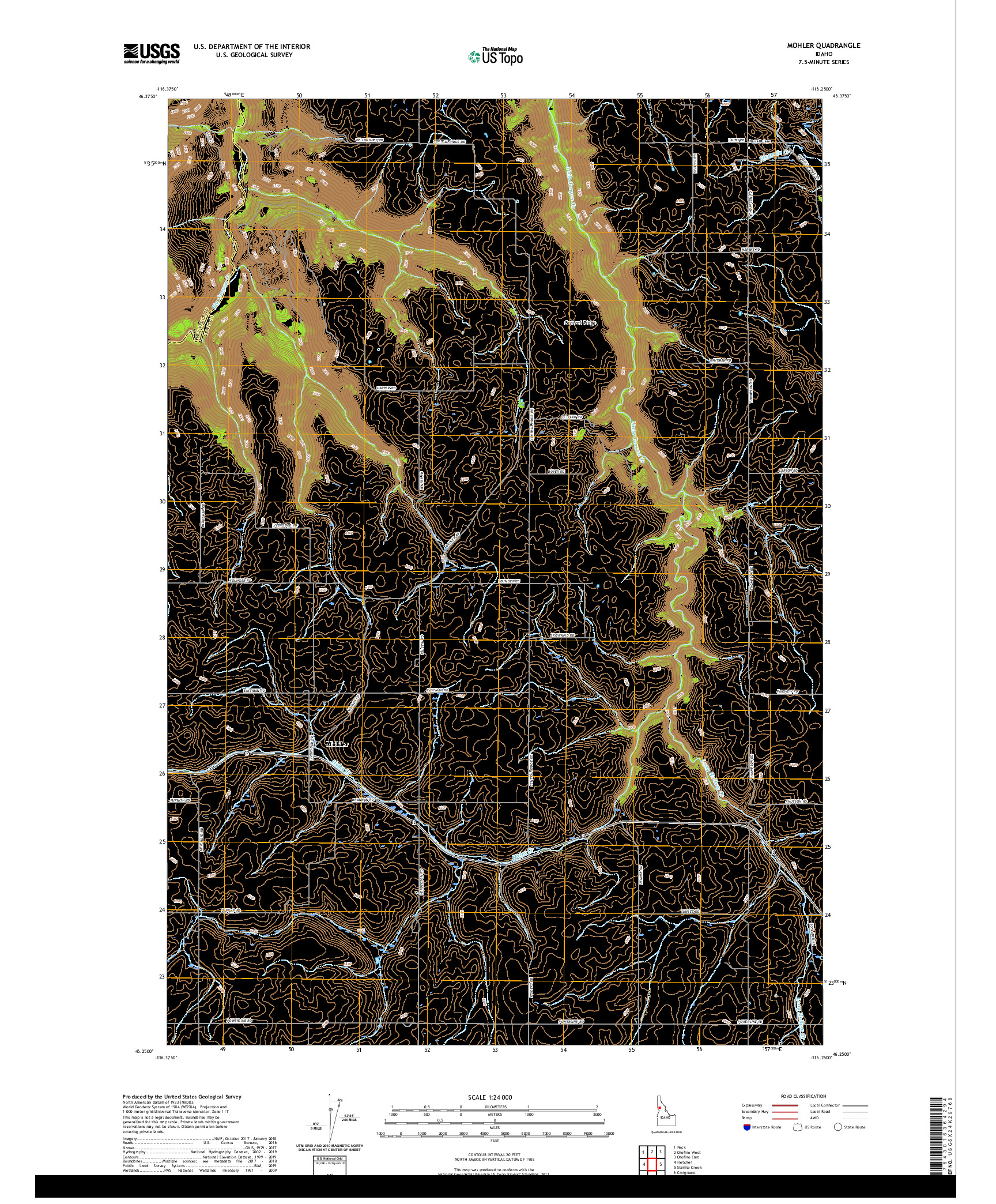 USGS US TOPO 7.5-MINUTE MAP FOR MOHLER, ID 2020