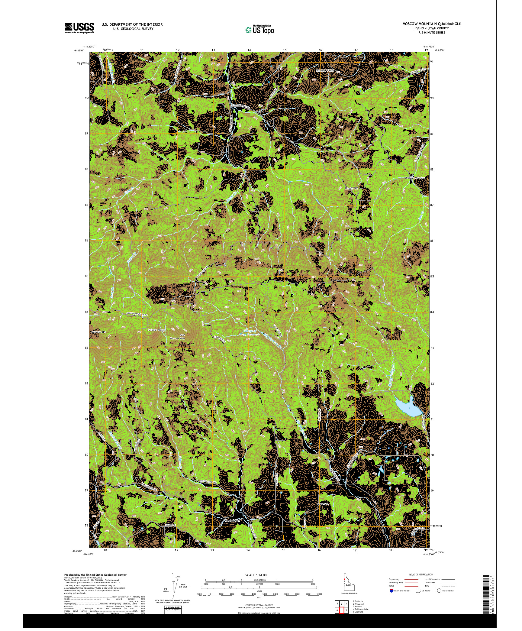 USGS US TOPO 7.5-MINUTE MAP FOR MOSCOW MOUNTAIN, ID 2020