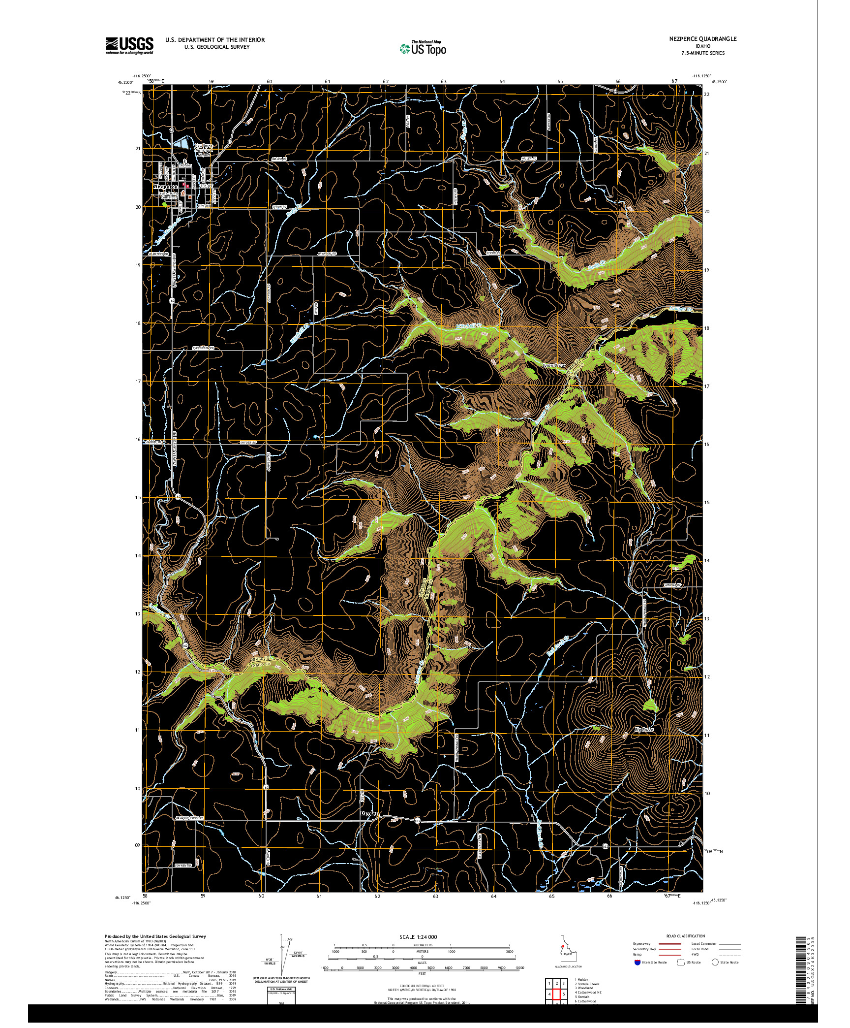 USGS US TOPO 7.5-MINUTE MAP FOR NEZPERCE, ID 2020