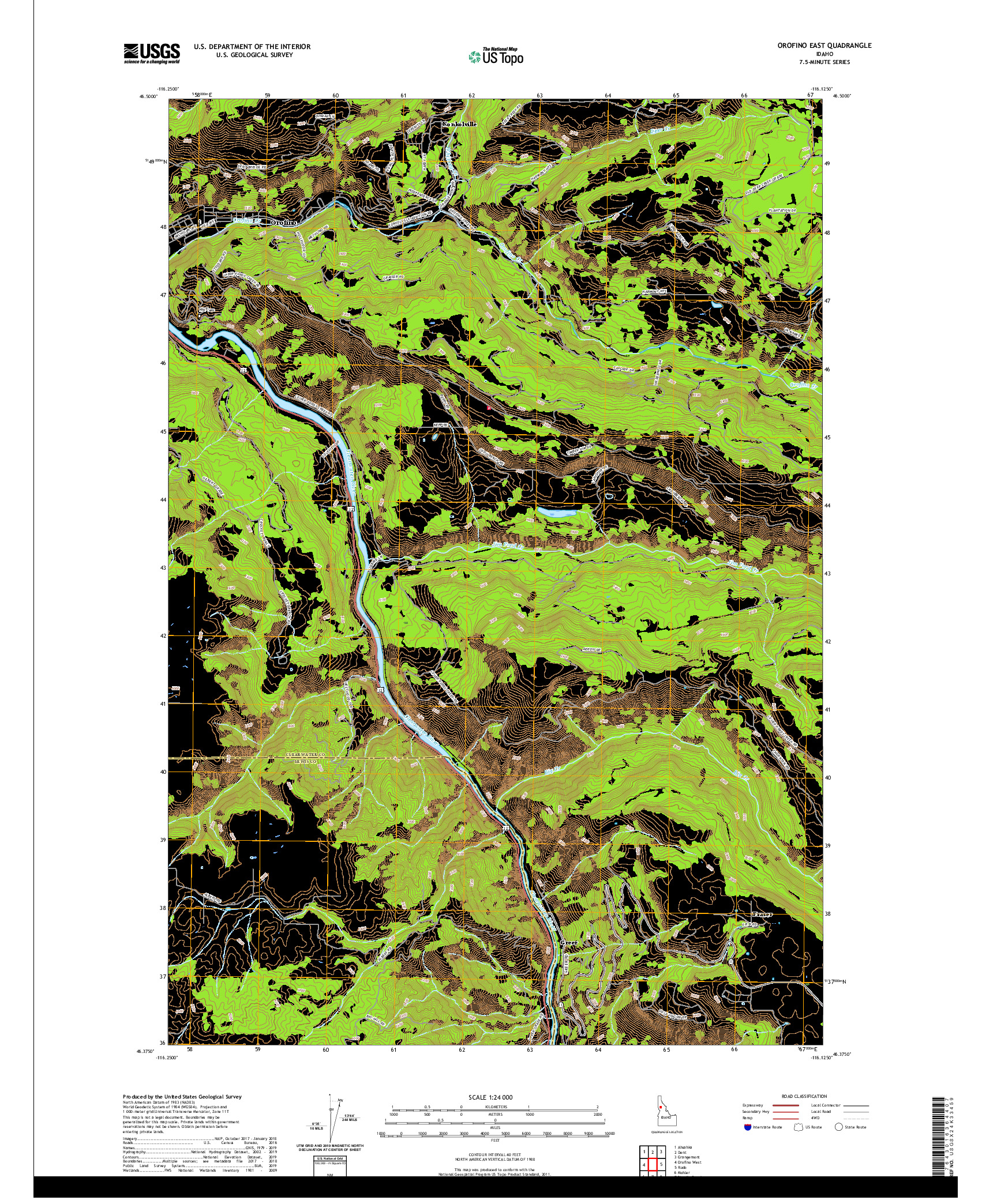 USGS US TOPO 7.5-MINUTE MAP FOR OROFINO EAST, ID 2020