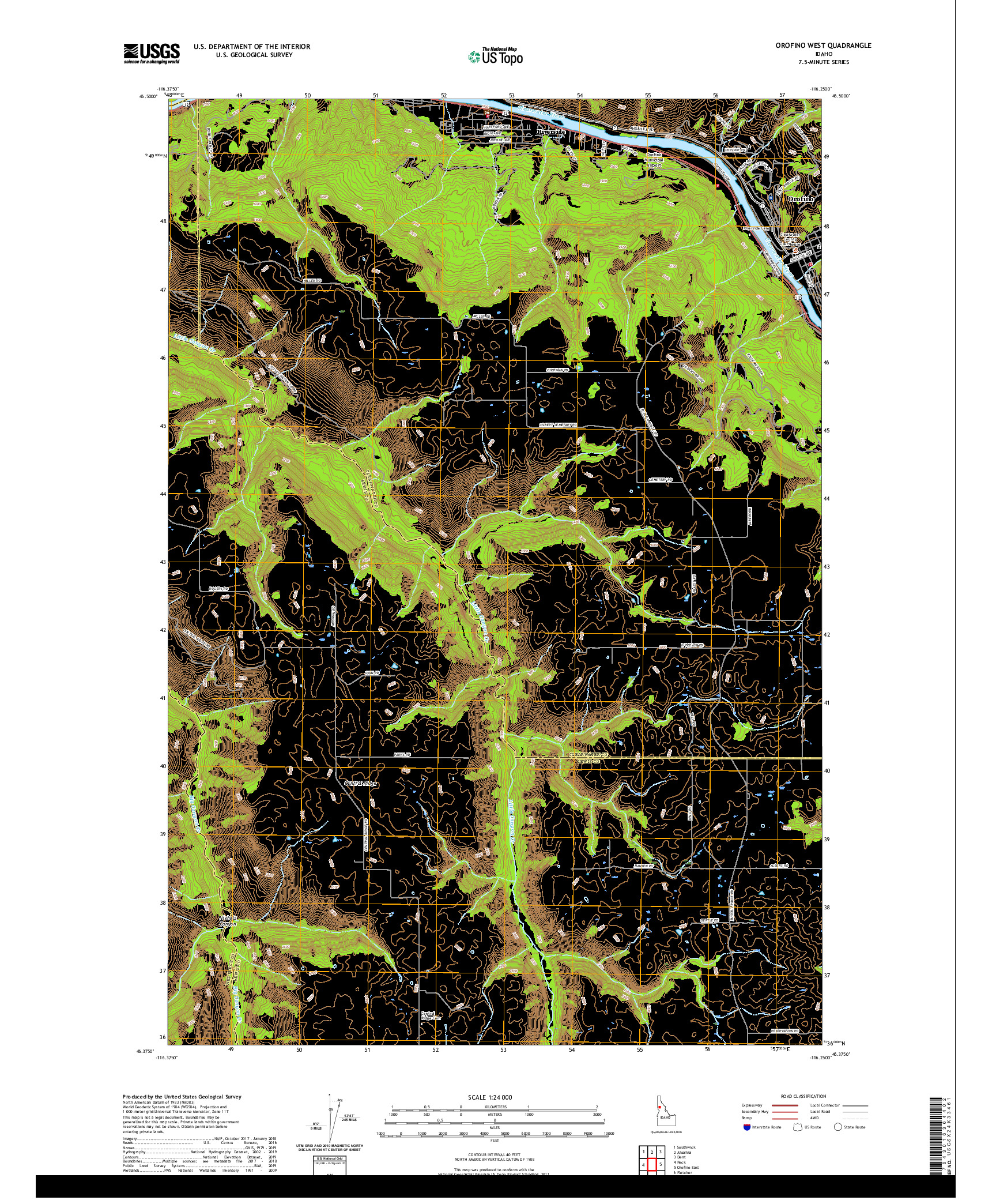USGS US TOPO 7.5-MINUTE MAP FOR OROFINO WEST, ID 2020