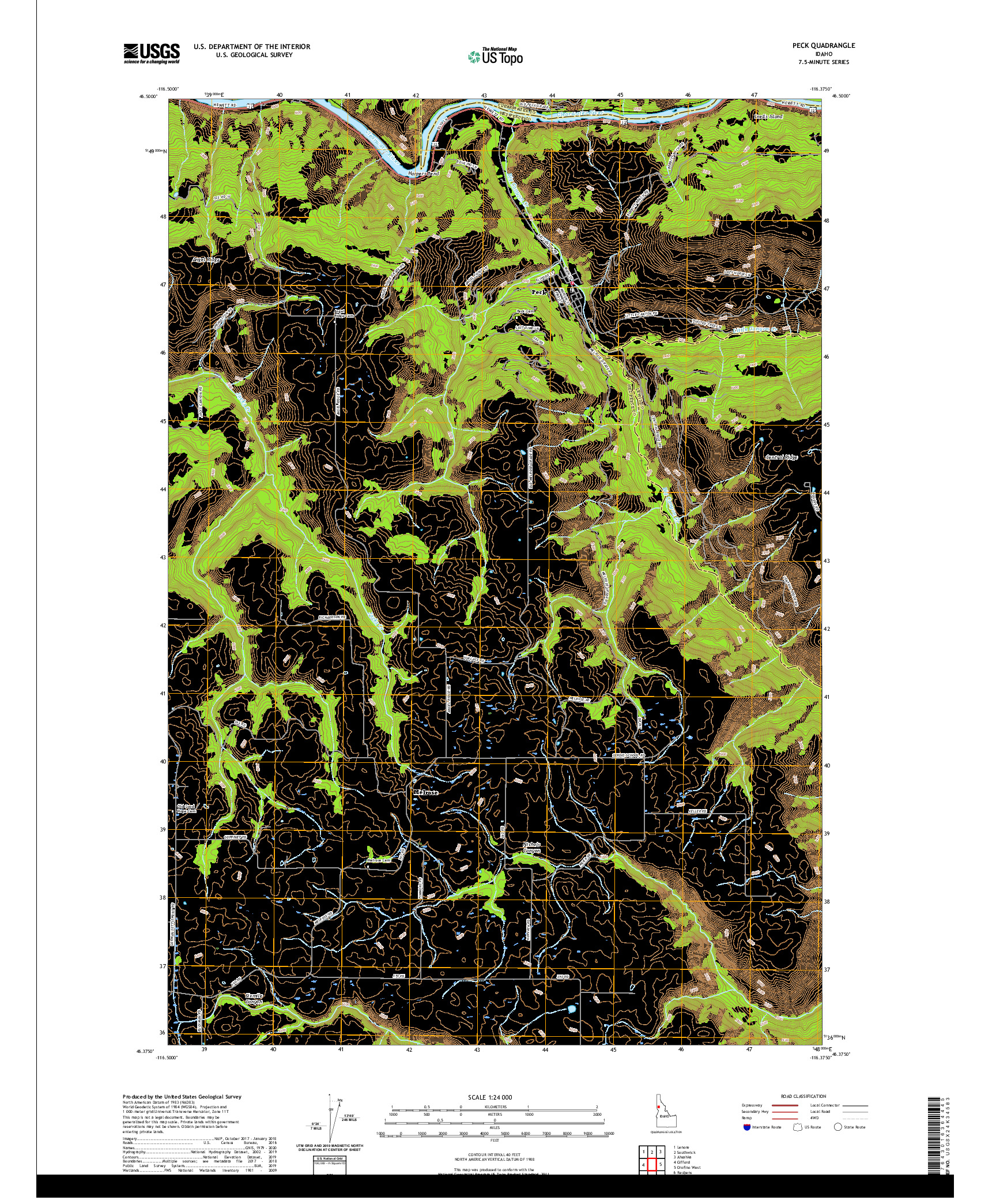 USGS US TOPO 7.5-MINUTE MAP FOR PECK, ID 2020