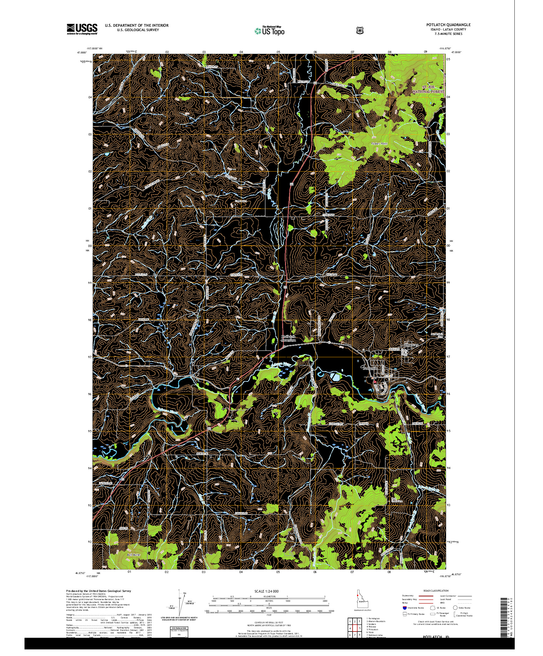 USGS US TOPO 7.5-MINUTE MAP FOR POTLATCH, ID 2020