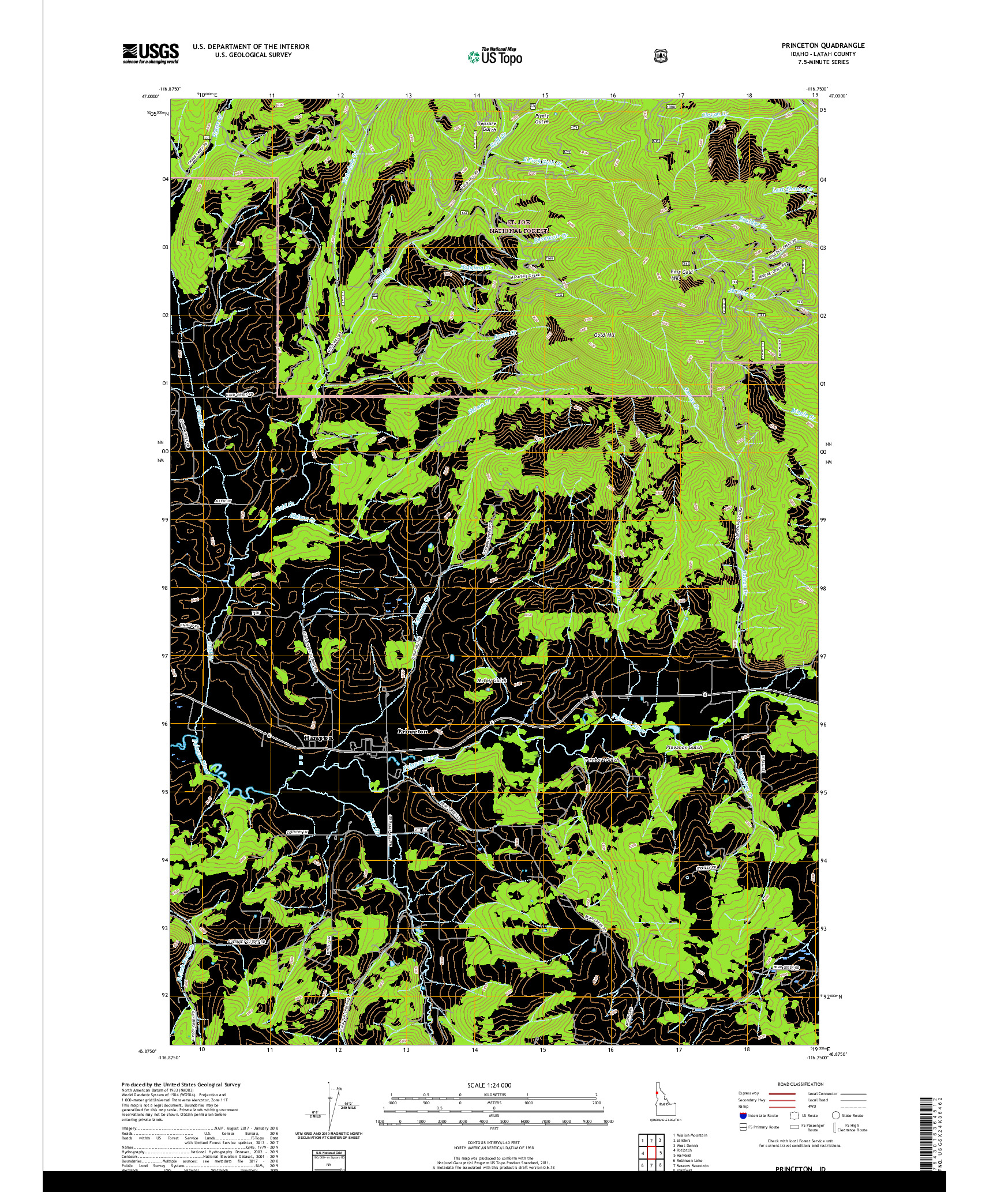 USGS US TOPO 7.5-MINUTE MAP FOR PRINCETON, ID 2020