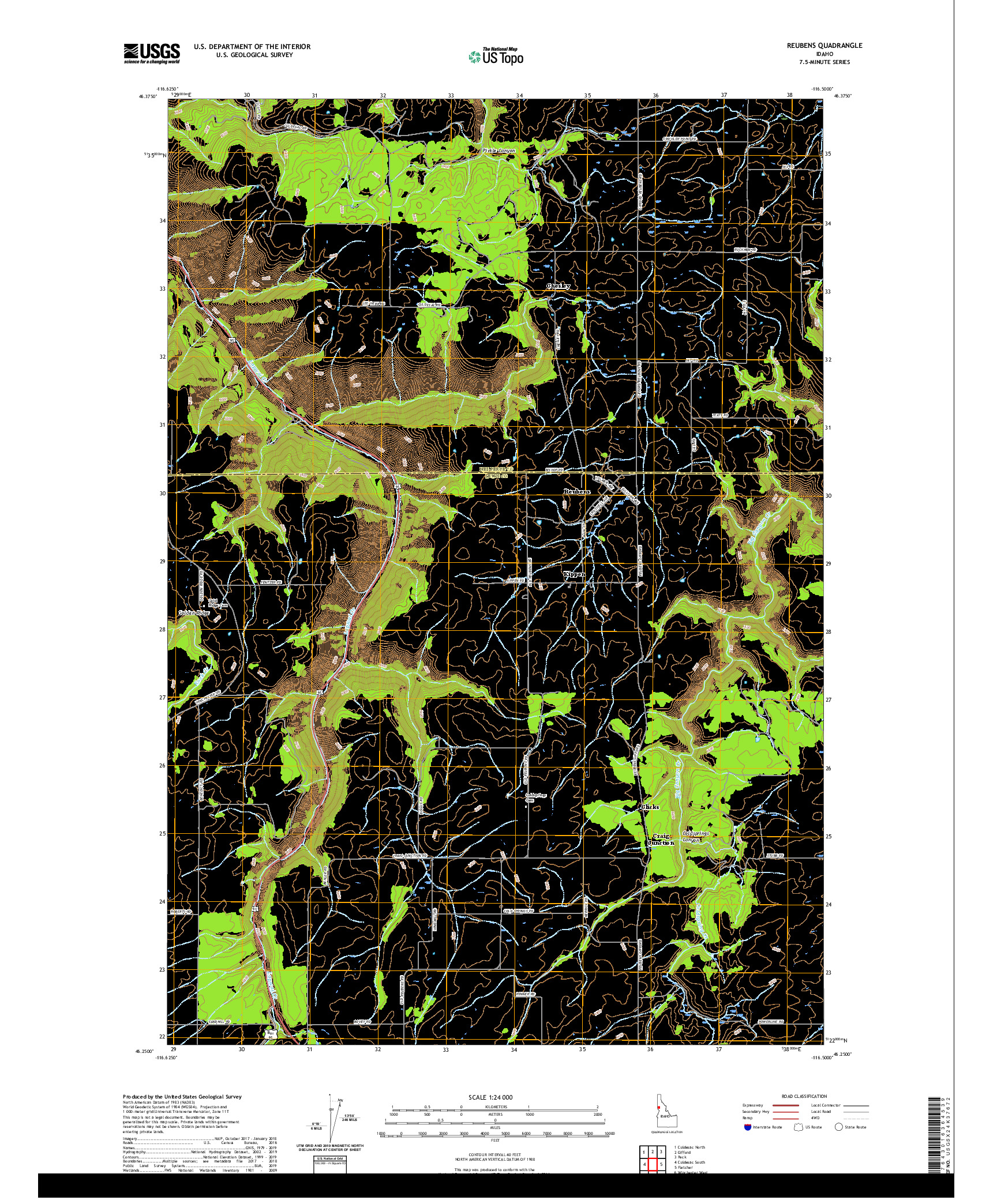 USGS US TOPO 7.5-MINUTE MAP FOR REUBENS, ID 2020