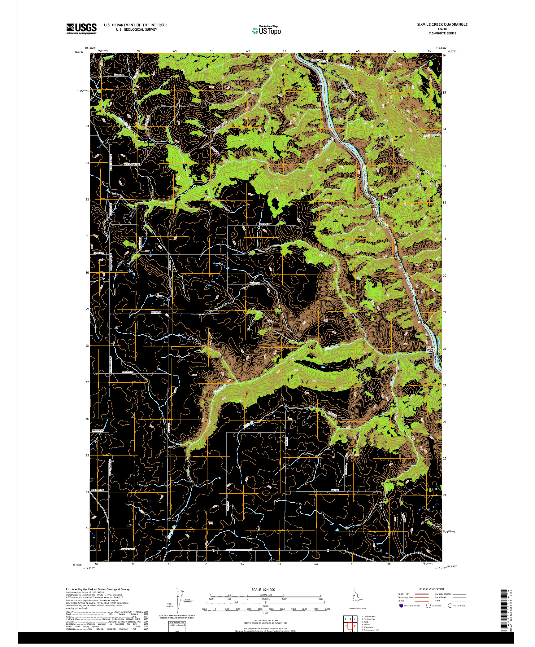 USGS US TOPO 7.5-MINUTE MAP FOR SIXMILE CREEK, ID 2020
