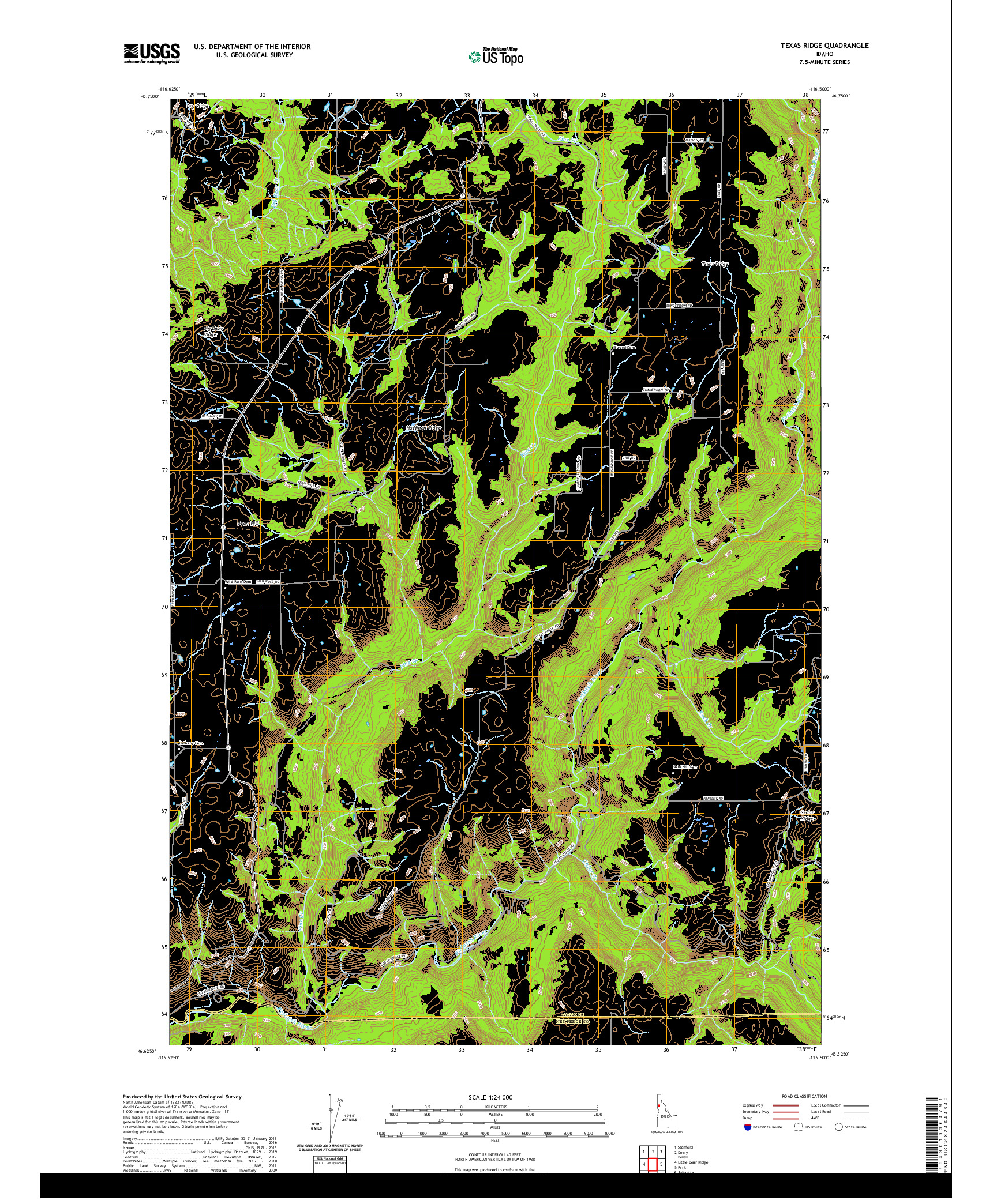 USGS US TOPO 7.5-MINUTE MAP FOR TEXAS RIDGE, ID 2020