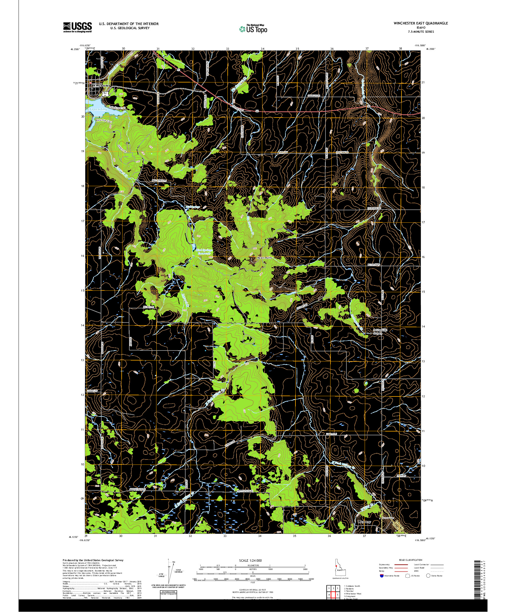 USGS US TOPO 7.5-MINUTE MAP FOR WINCHESTER EAST, ID 2020