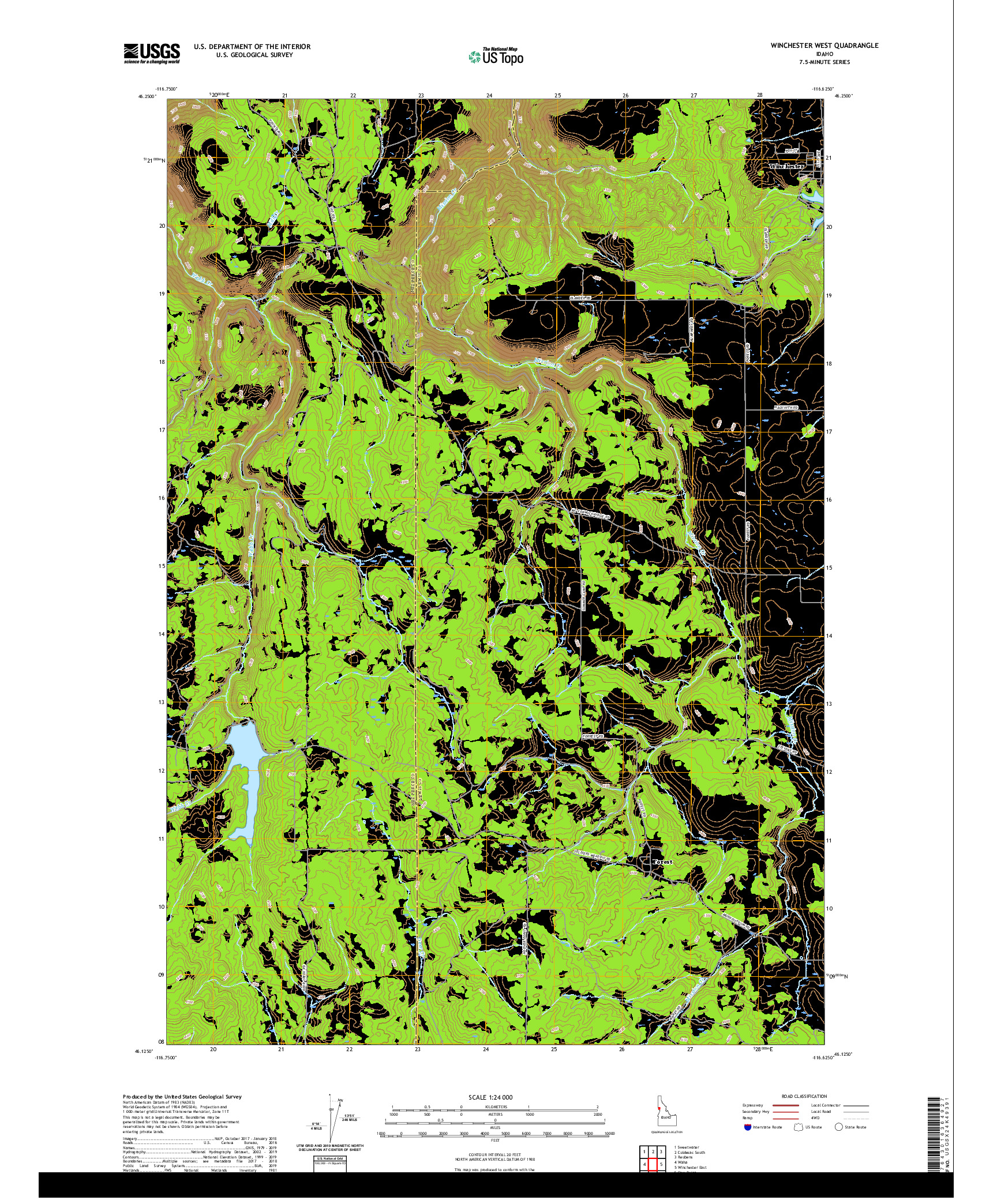 USGS US TOPO 7.5-MINUTE MAP FOR WINCHESTER WEST, ID 2020