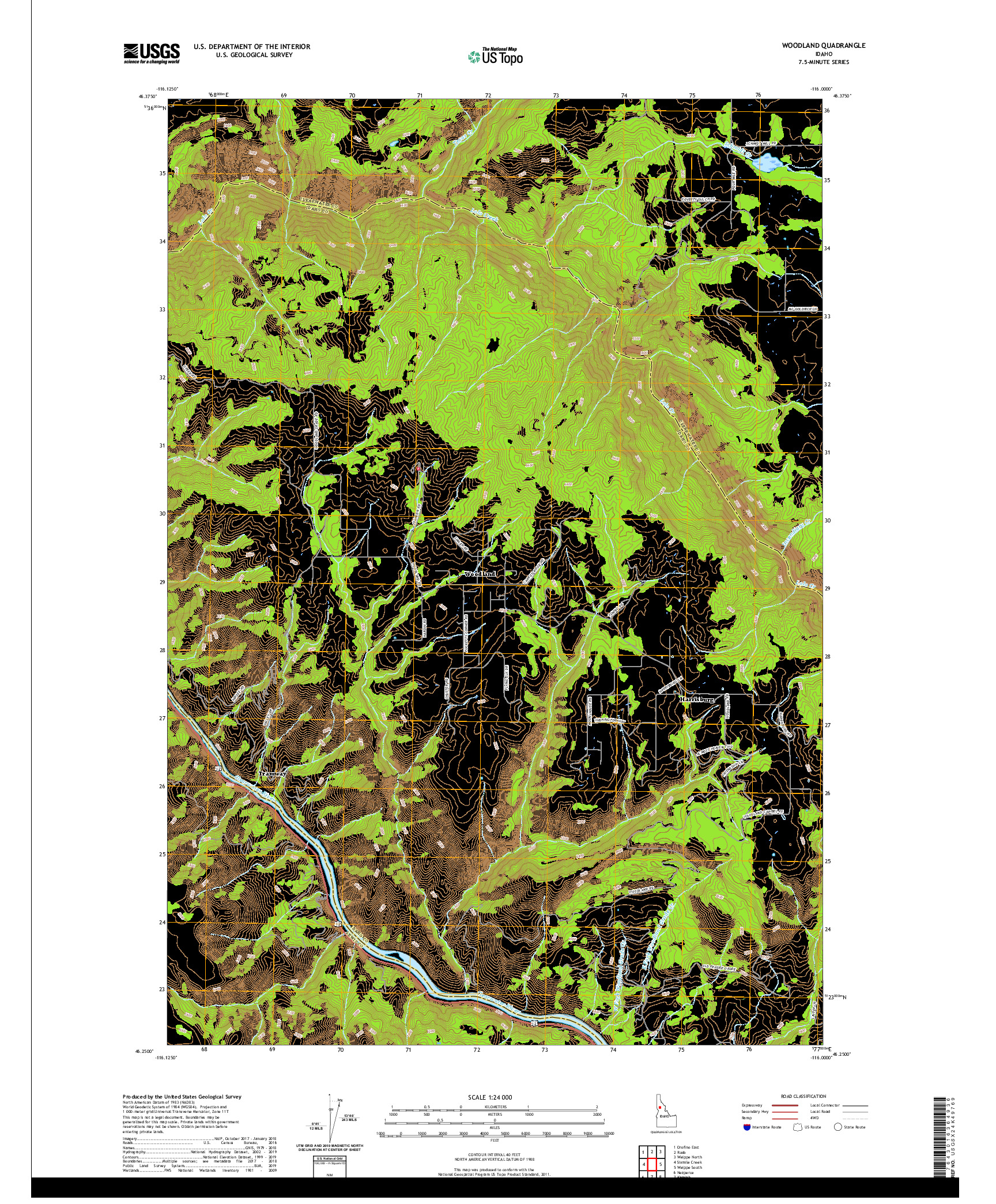 USGS US TOPO 7.5-MINUTE MAP FOR WOODLAND, ID 2020