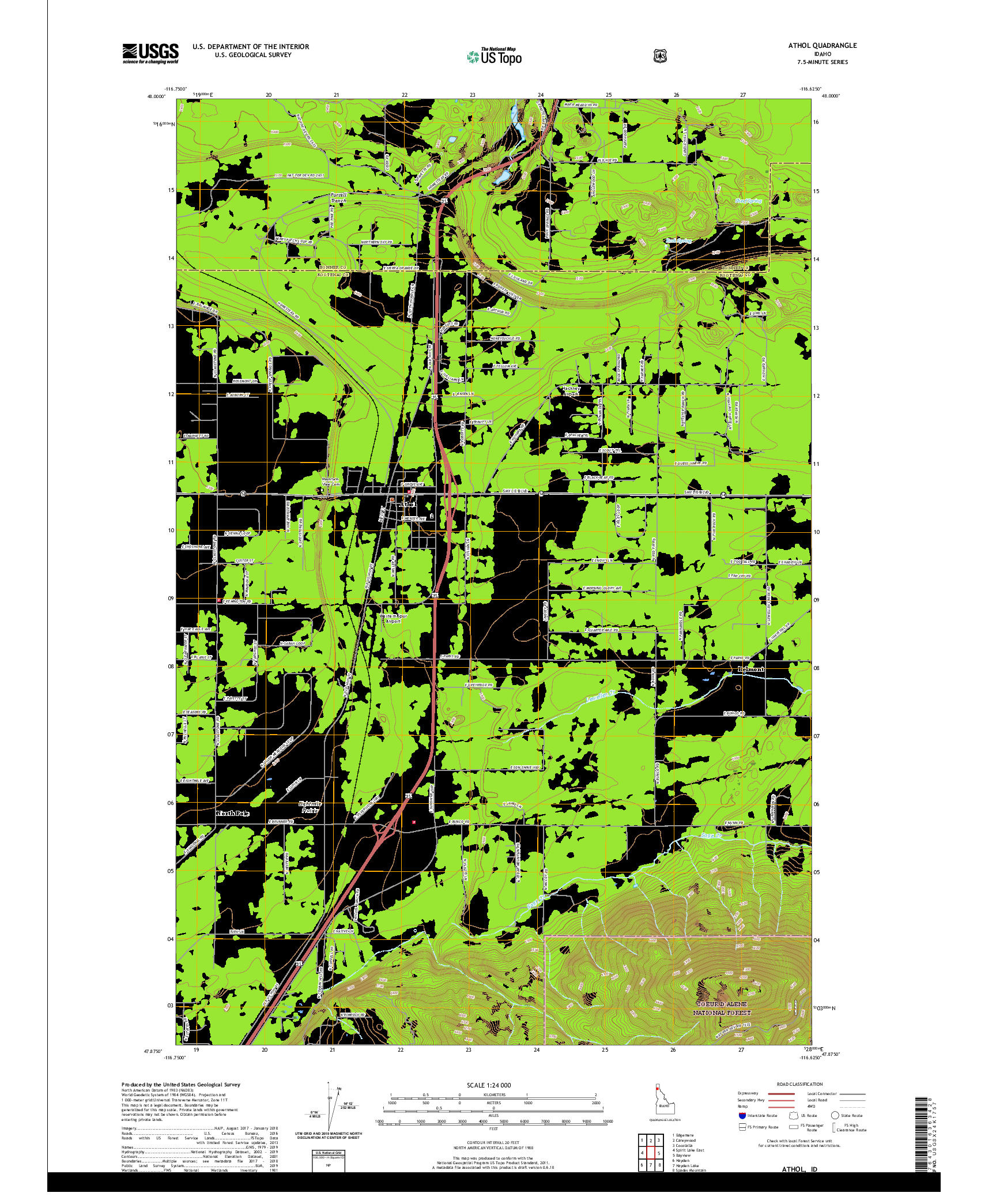 USGS US TOPO 7.5-MINUTE MAP FOR ATHOL, ID 2020