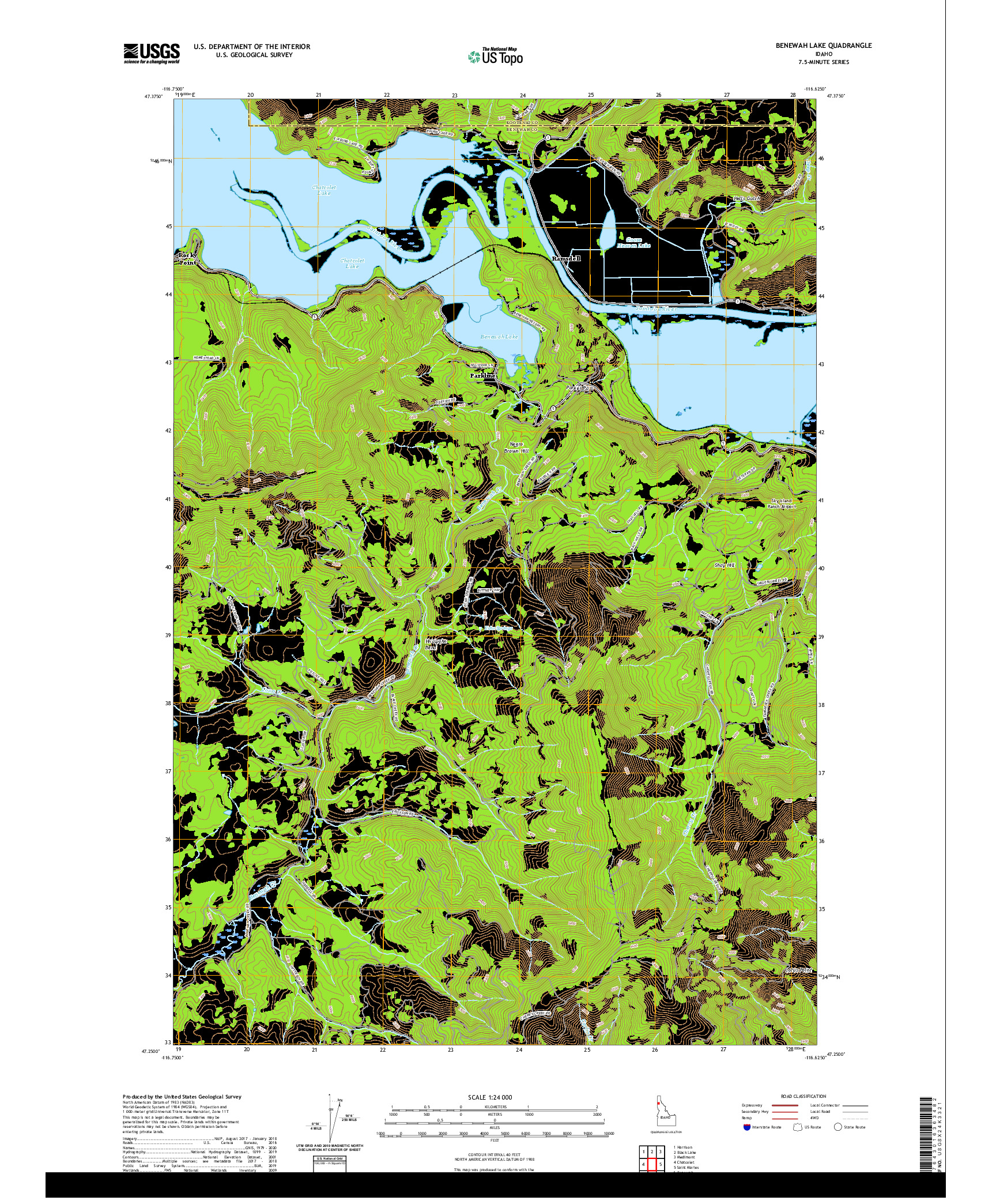 USGS US TOPO 7.5-MINUTE MAP FOR BENEWAH LAKE, ID 2020