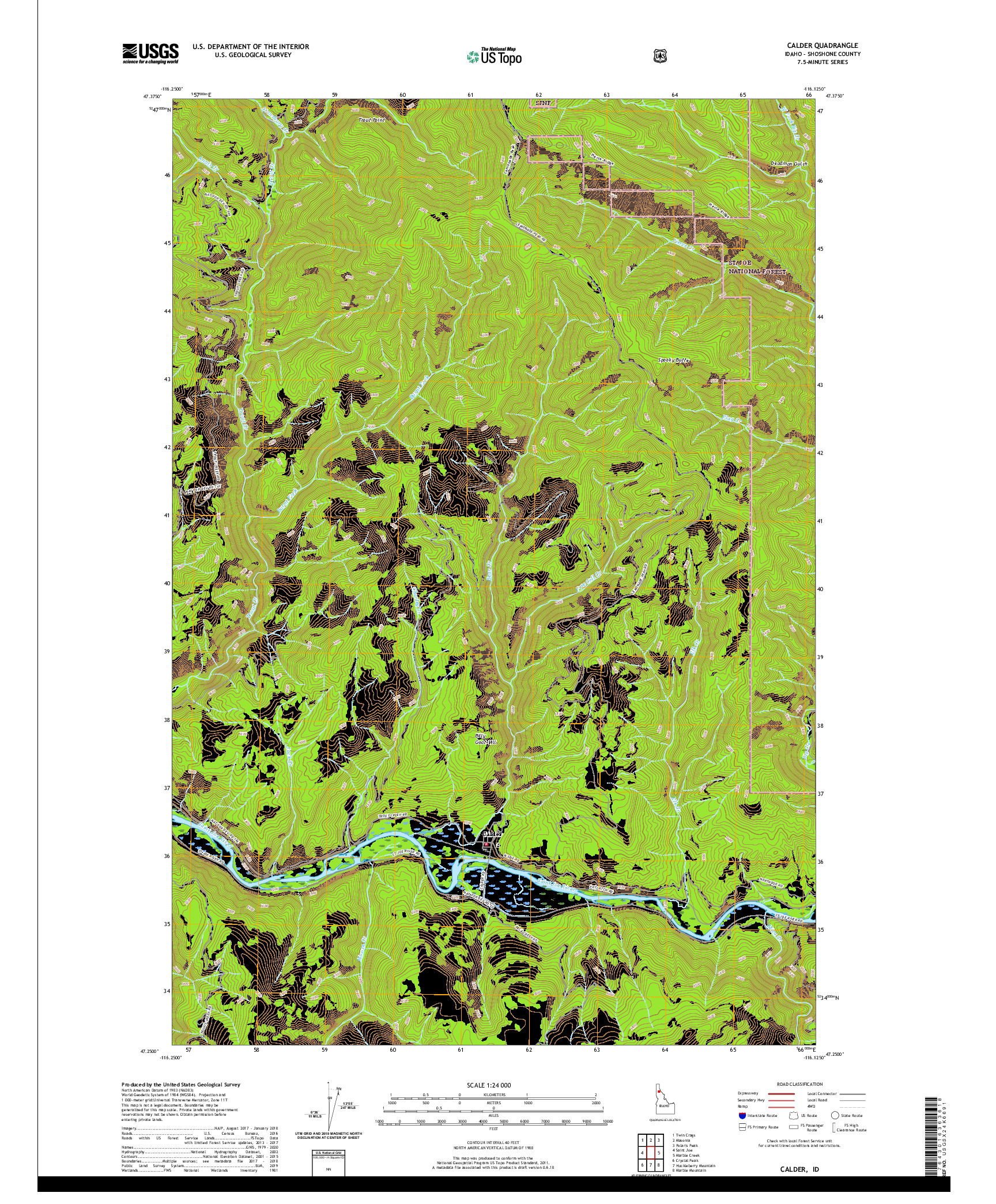 USGS US TOPO 7.5-MINUTE MAP FOR CALDER, ID 2020