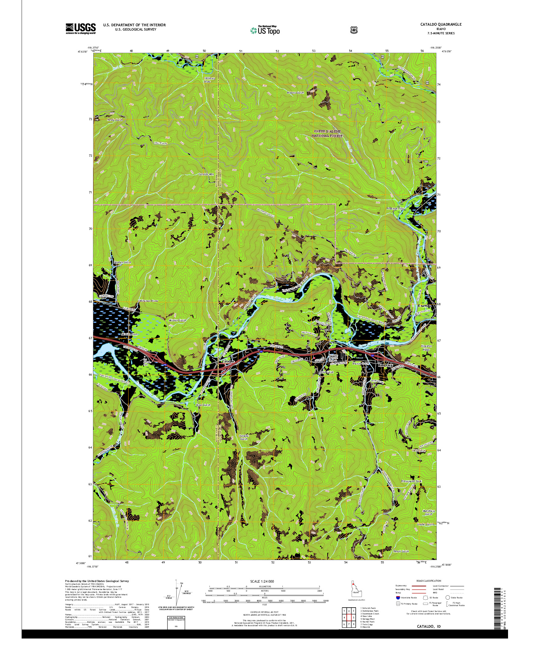 USGS US TOPO 7.5-MINUTE MAP FOR CATALDO, ID 2020