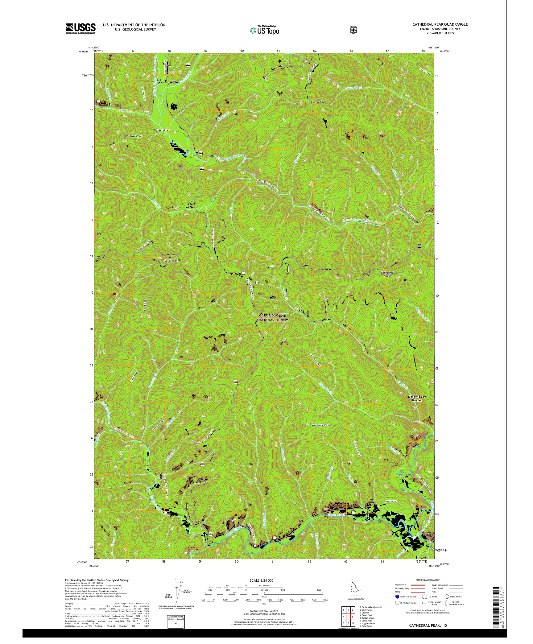 USGS US TOPO 7.5-MINUTE MAP FOR CATHEDRAL PEAK, ID 2020