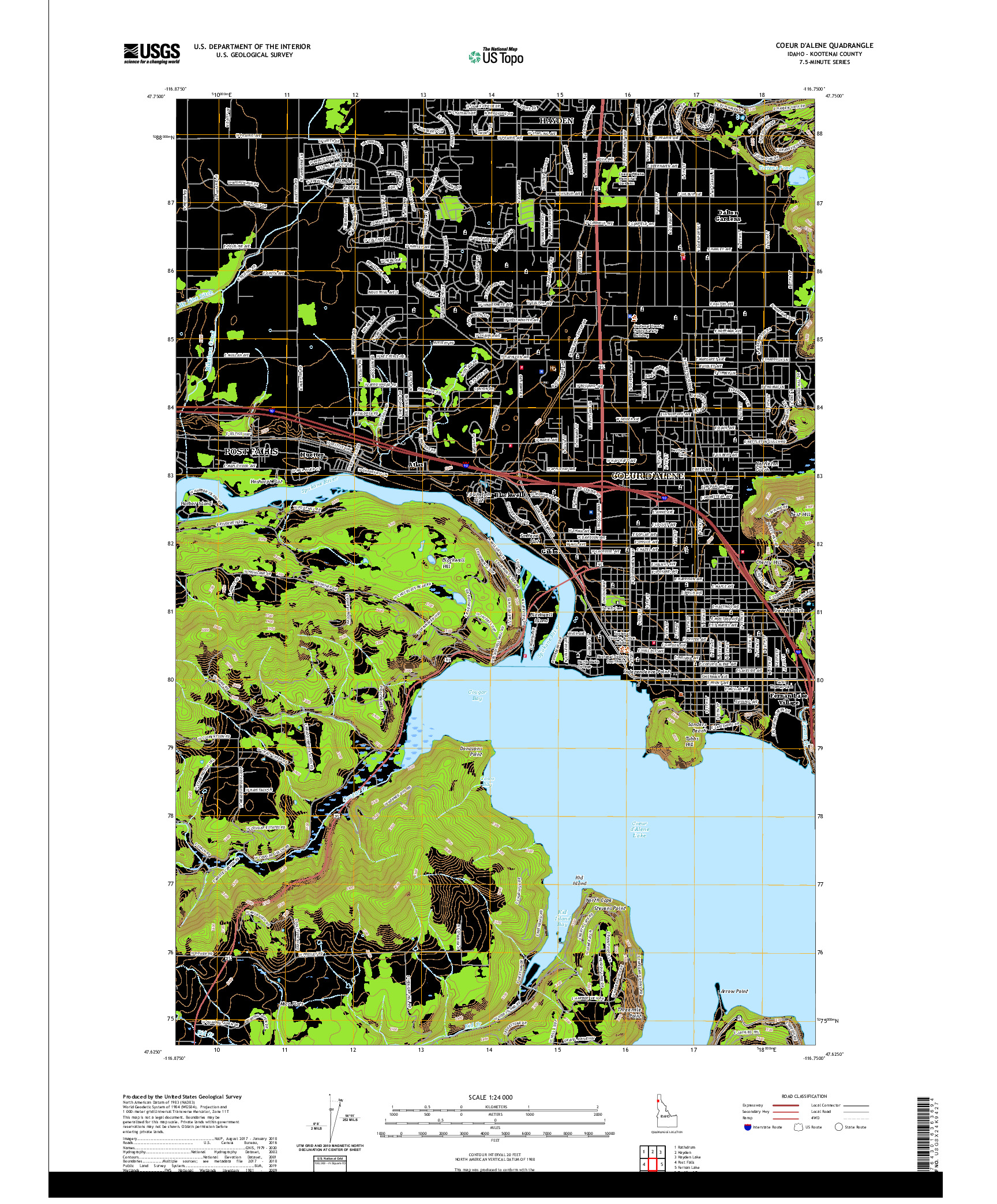USGS US TOPO 7.5-MINUTE MAP FOR COEUR D'ALENE, ID 2020