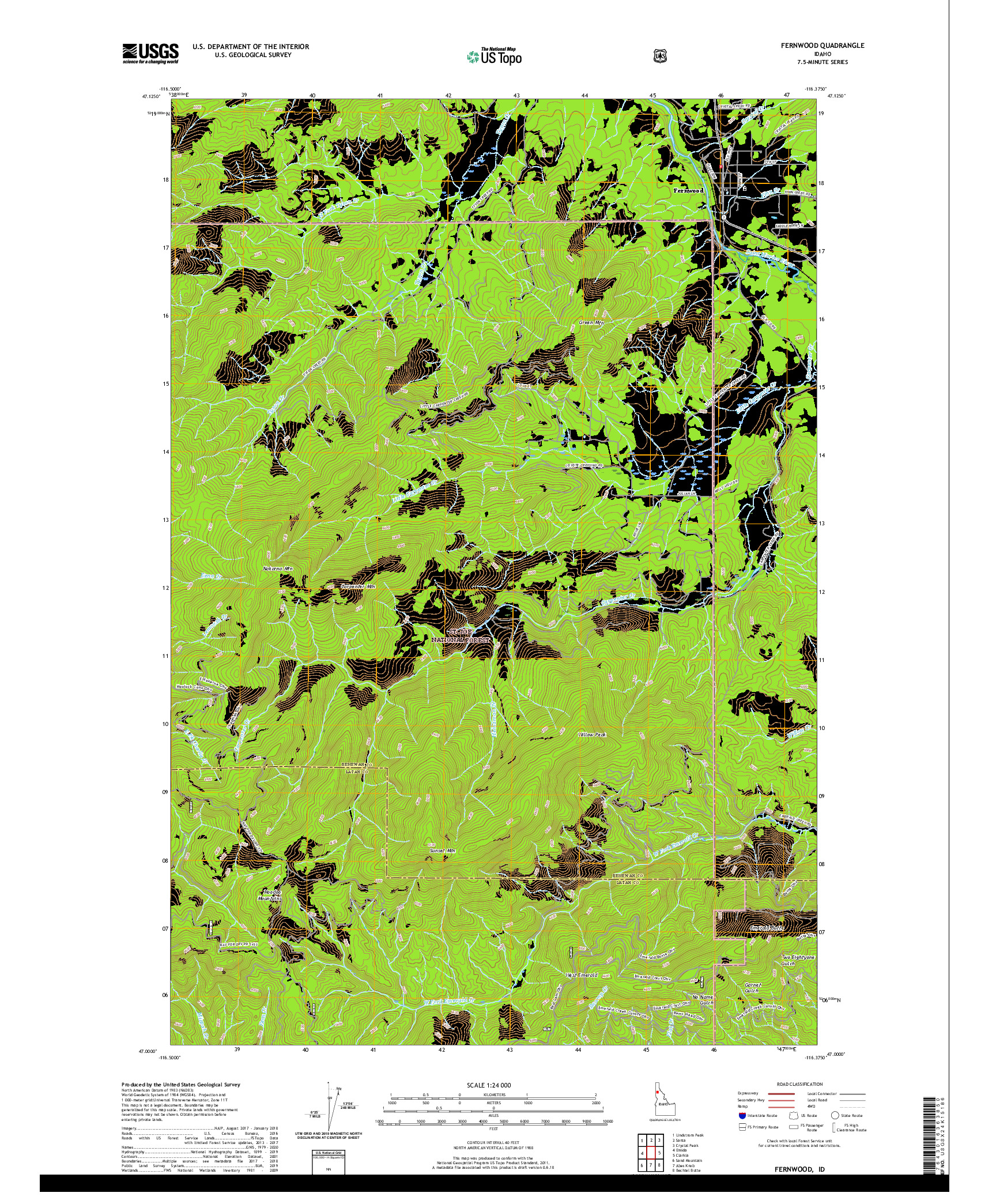 USGS US TOPO 7.5-MINUTE MAP FOR FERNWOOD, ID 2020