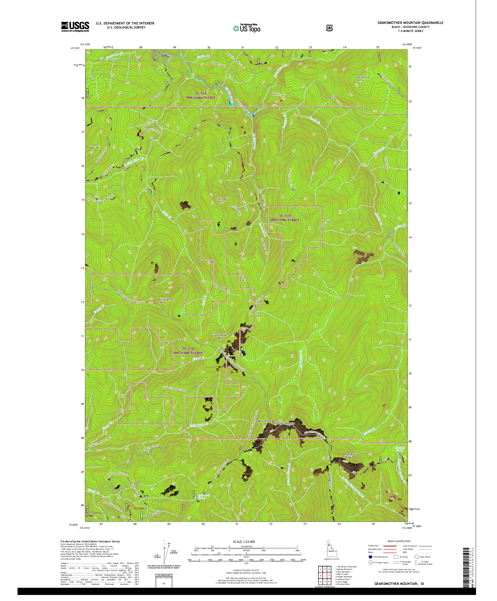 USGS US TOPO 7.5-MINUTE MAP FOR GRANDMOTHER MOUNTAIN, ID 2020