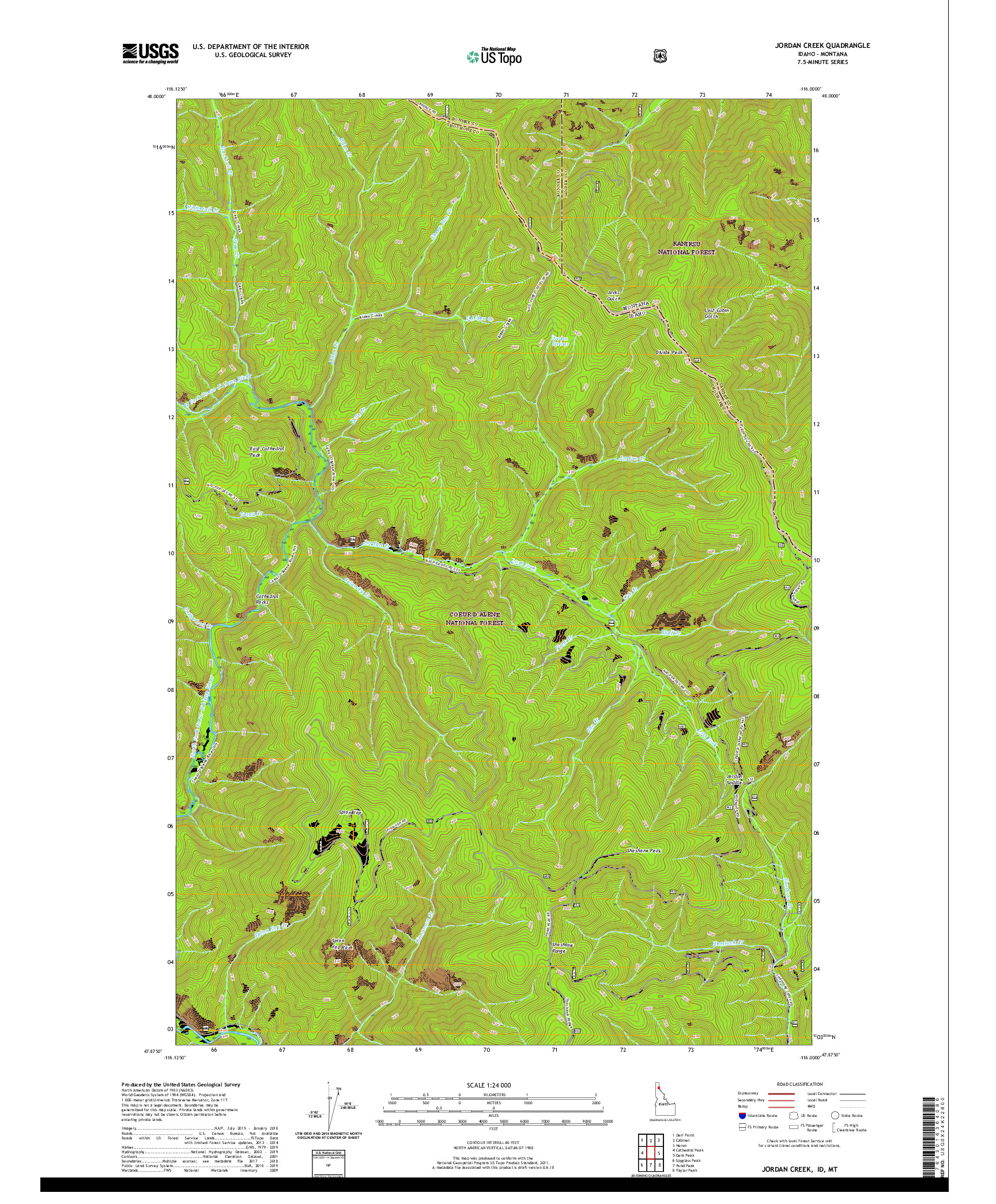 USGS US TOPO 7.5-MINUTE MAP FOR JORDAN CREEK, ID,MT 2020