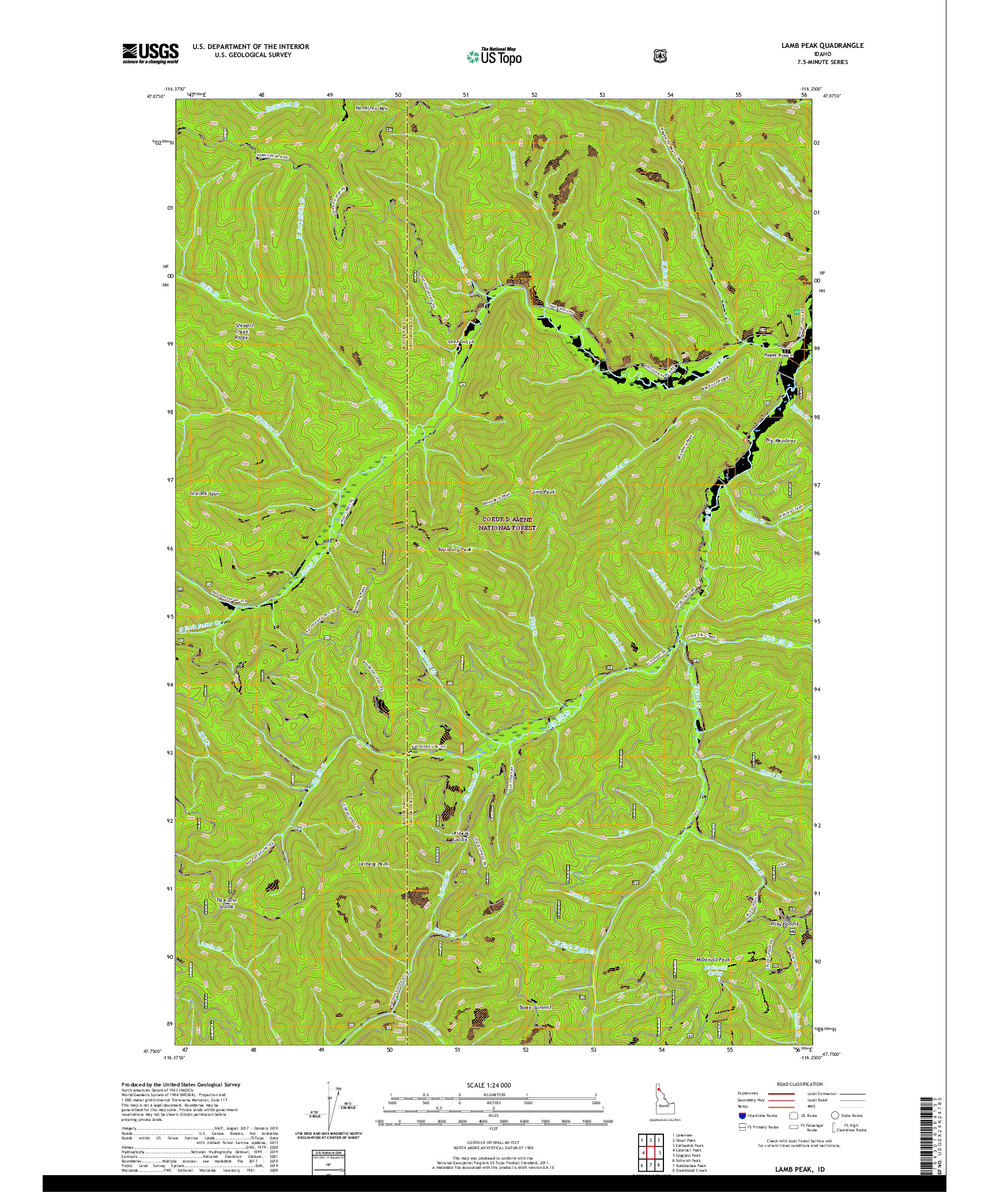 USGS US TOPO 7.5-MINUTE MAP FOR LAMB PEAK, ID 2020
