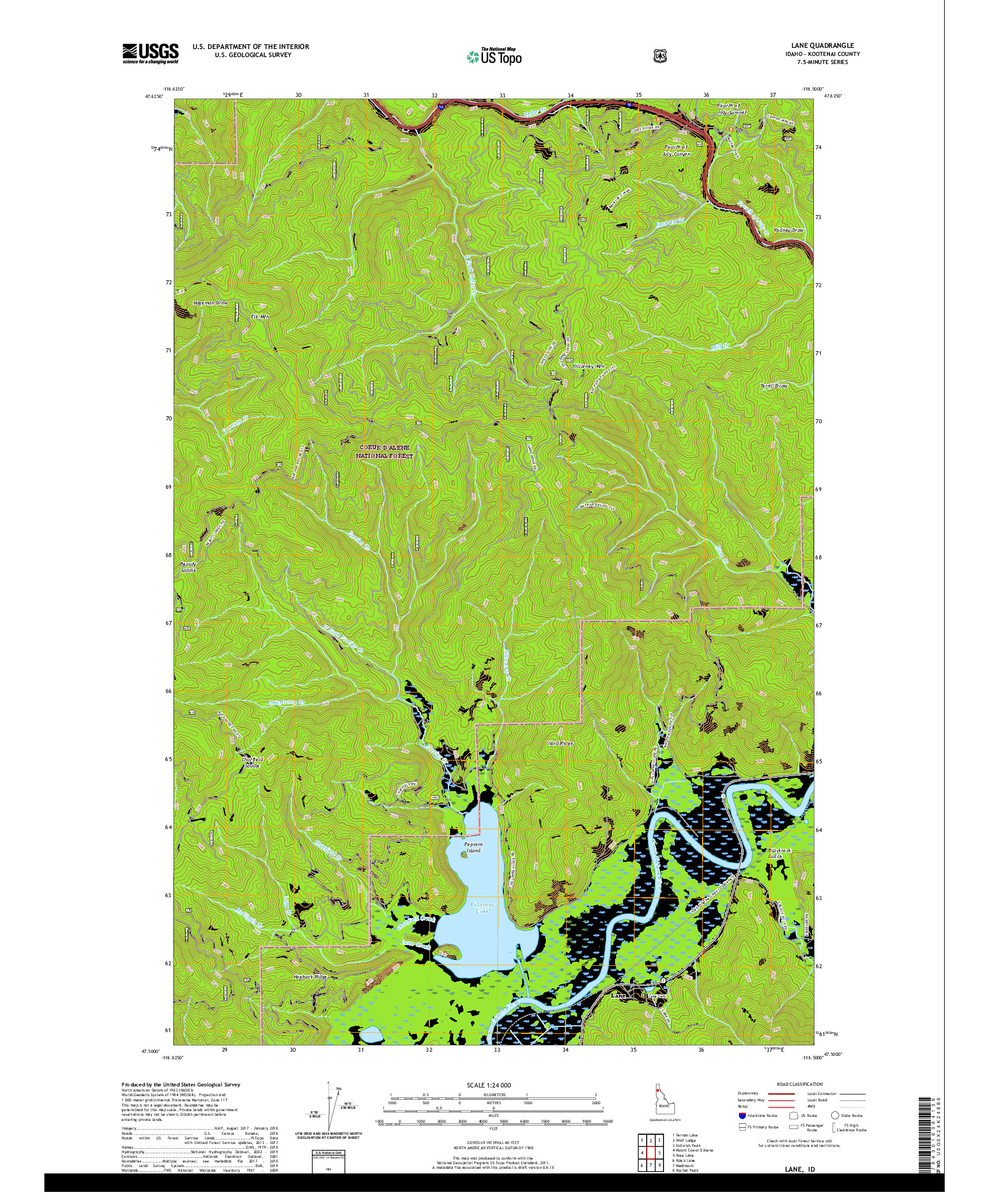 USGS US TOPO 7.5-MINUTE MAP FOR LANE, ID 2020