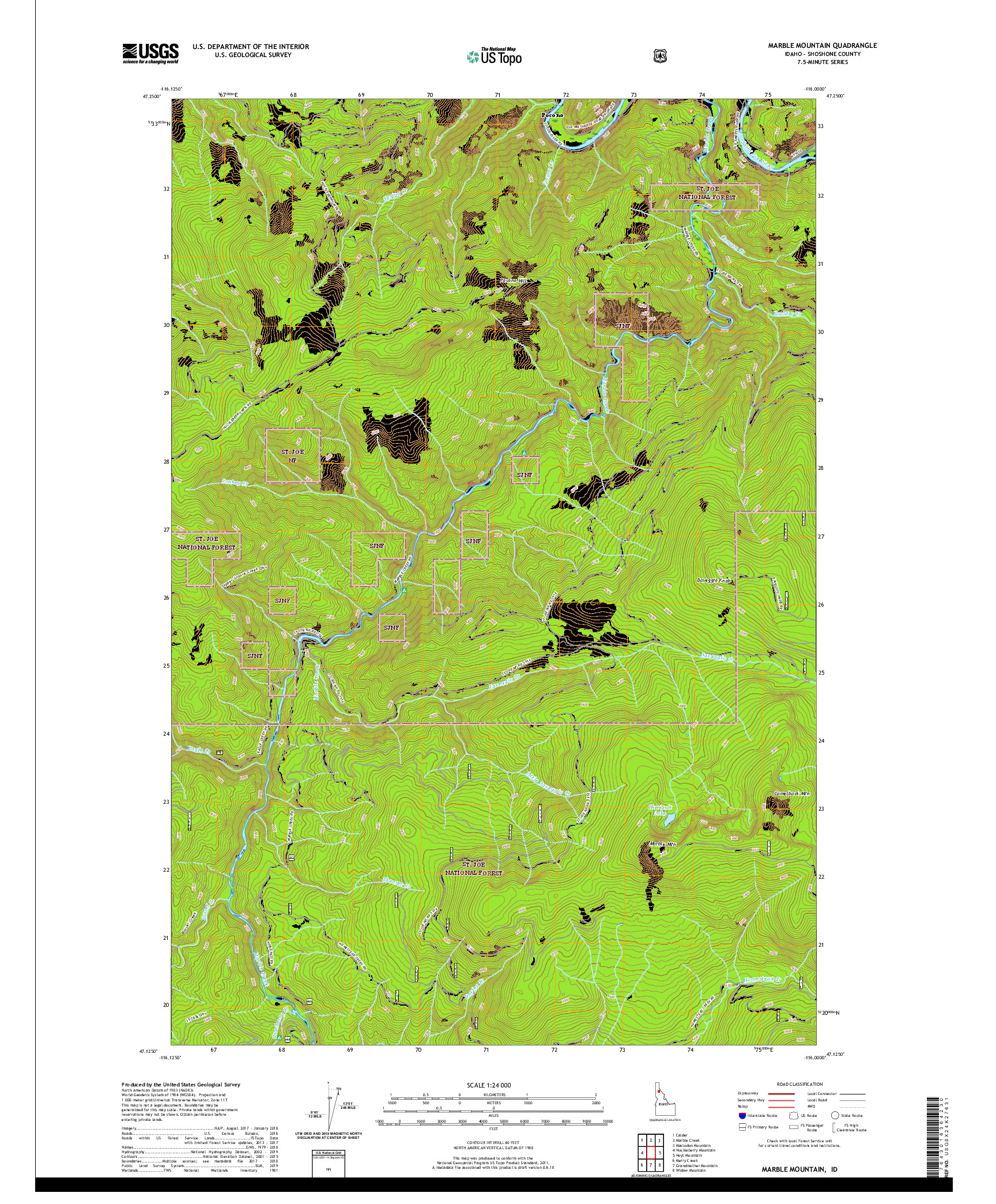 USGS US TOPO 7.5-MINUTE MAP FOR MARBLE MOUNTAIN, ID 2020