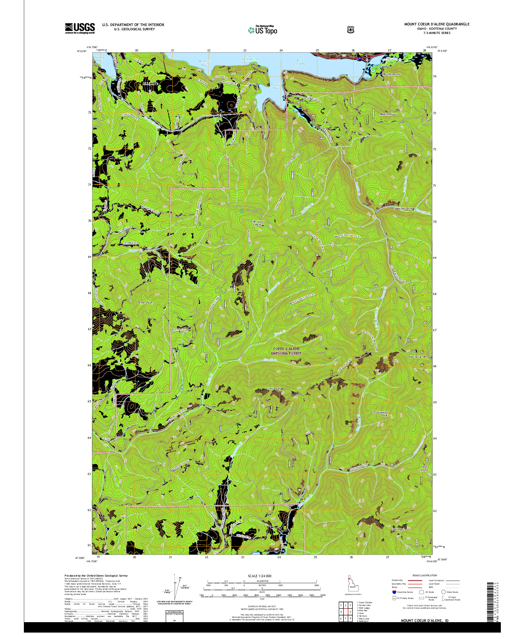 USGS US TOPO 7.5-MINUTE MAP FOR MOUNT COEUR D'ALENE, ID 2020