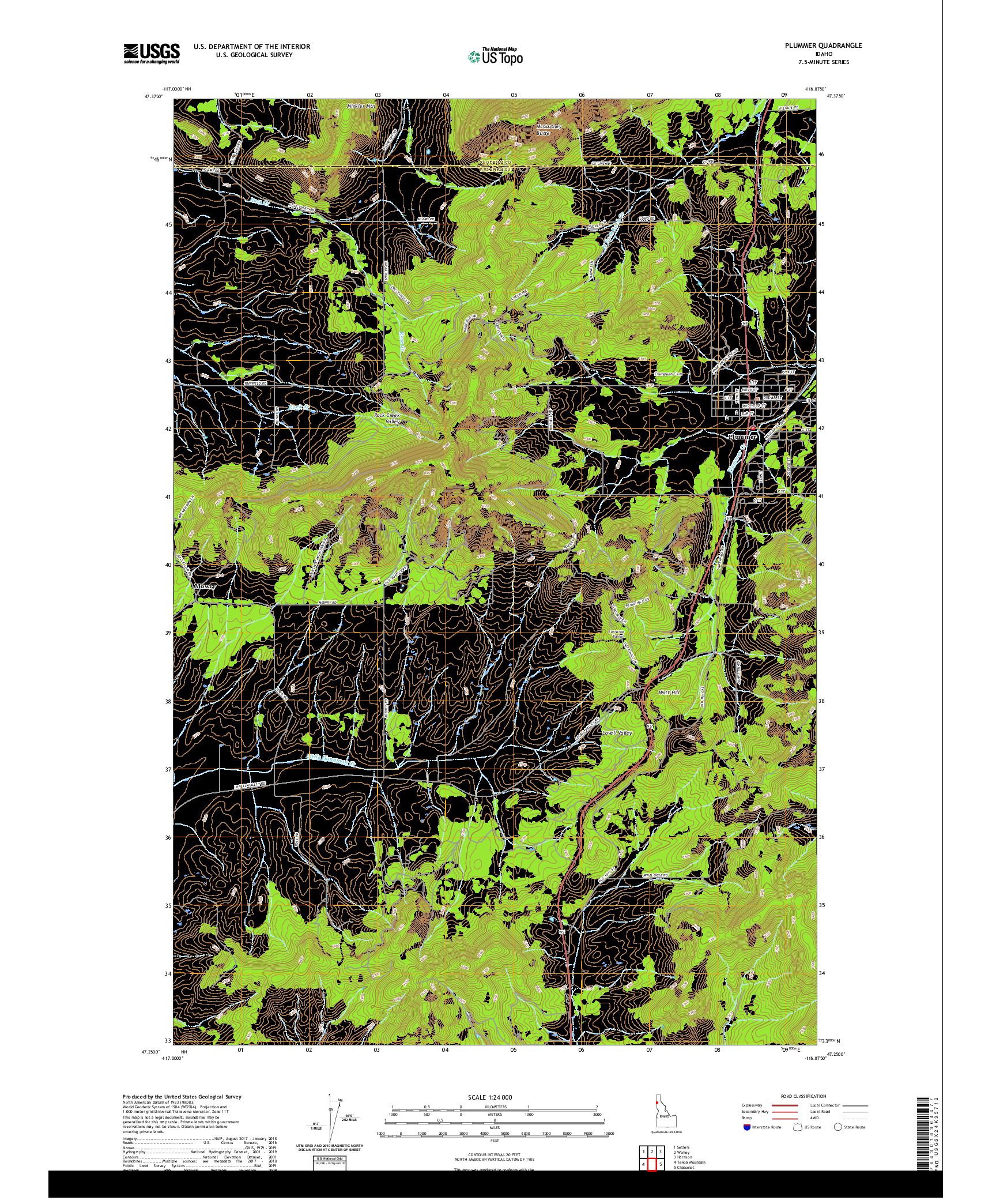 USGS US TOPO 7.5-MINUTE MAP FOR PLUMMER, ID 2020