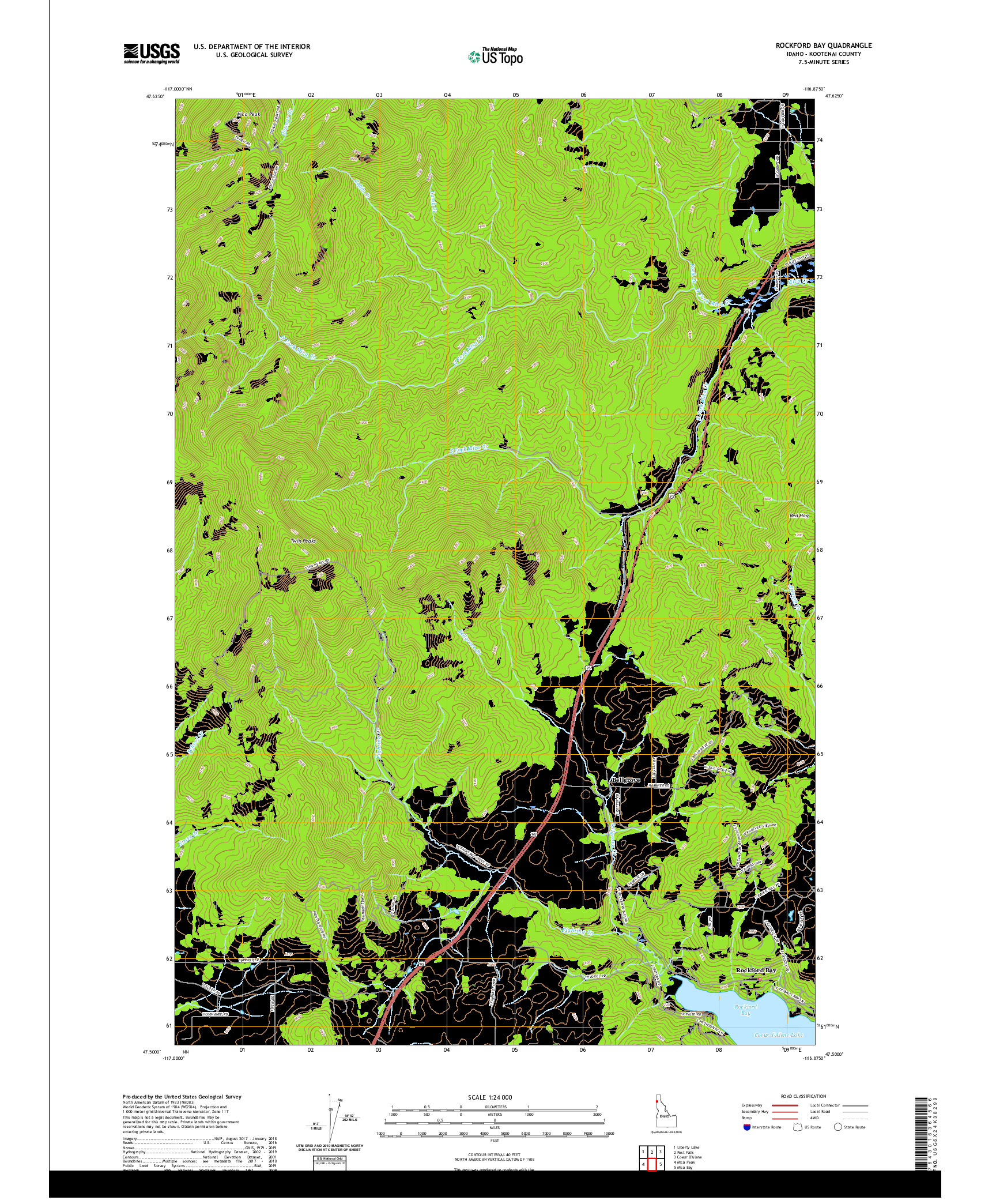 USGS US TOPO 7.5-MINUTE MAP FOR ROCKFORD BAY, ID 2020