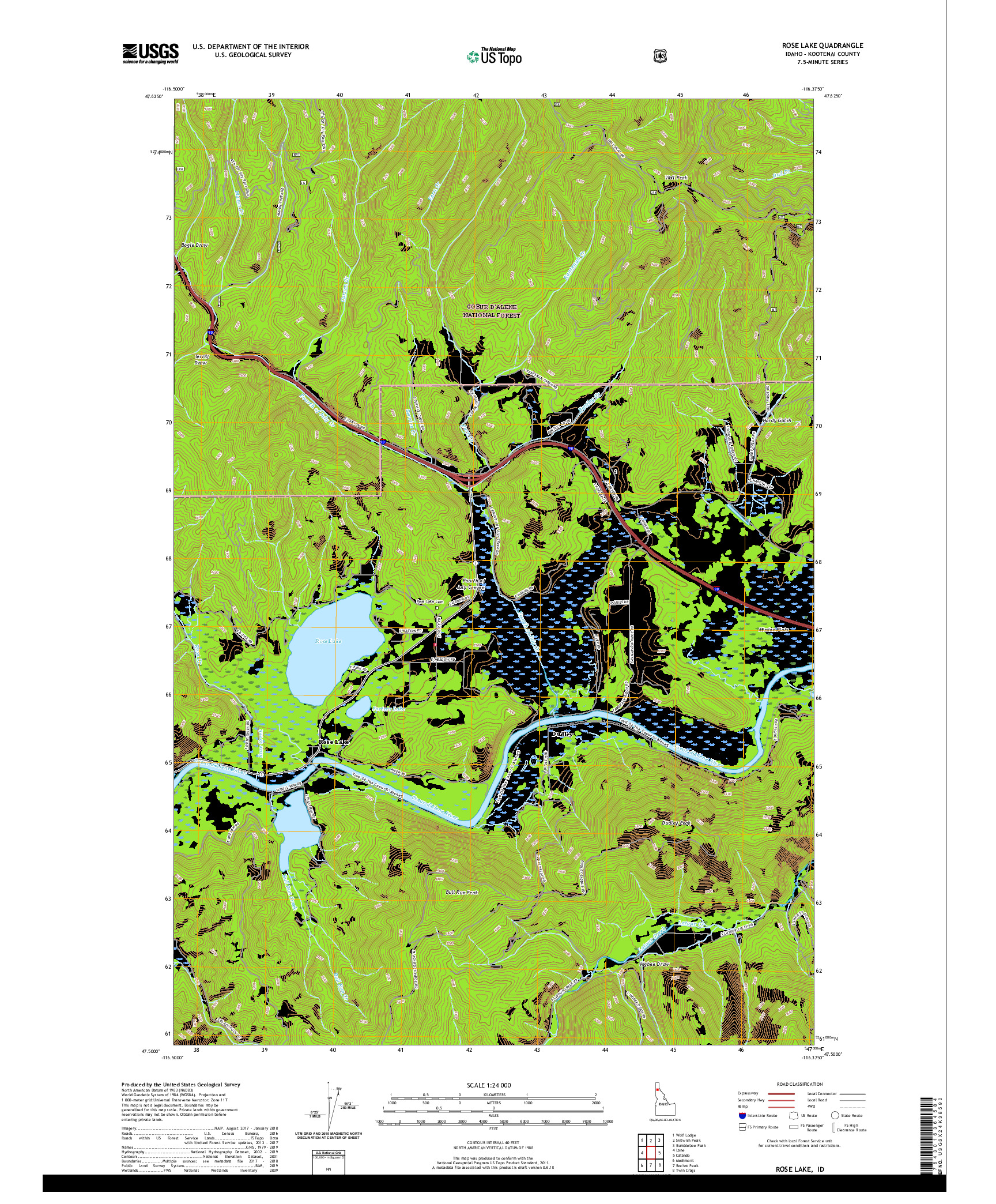 USGS US TOPO 7.5-MINUTE MAP FOR ROSE LAKE, ID 2020