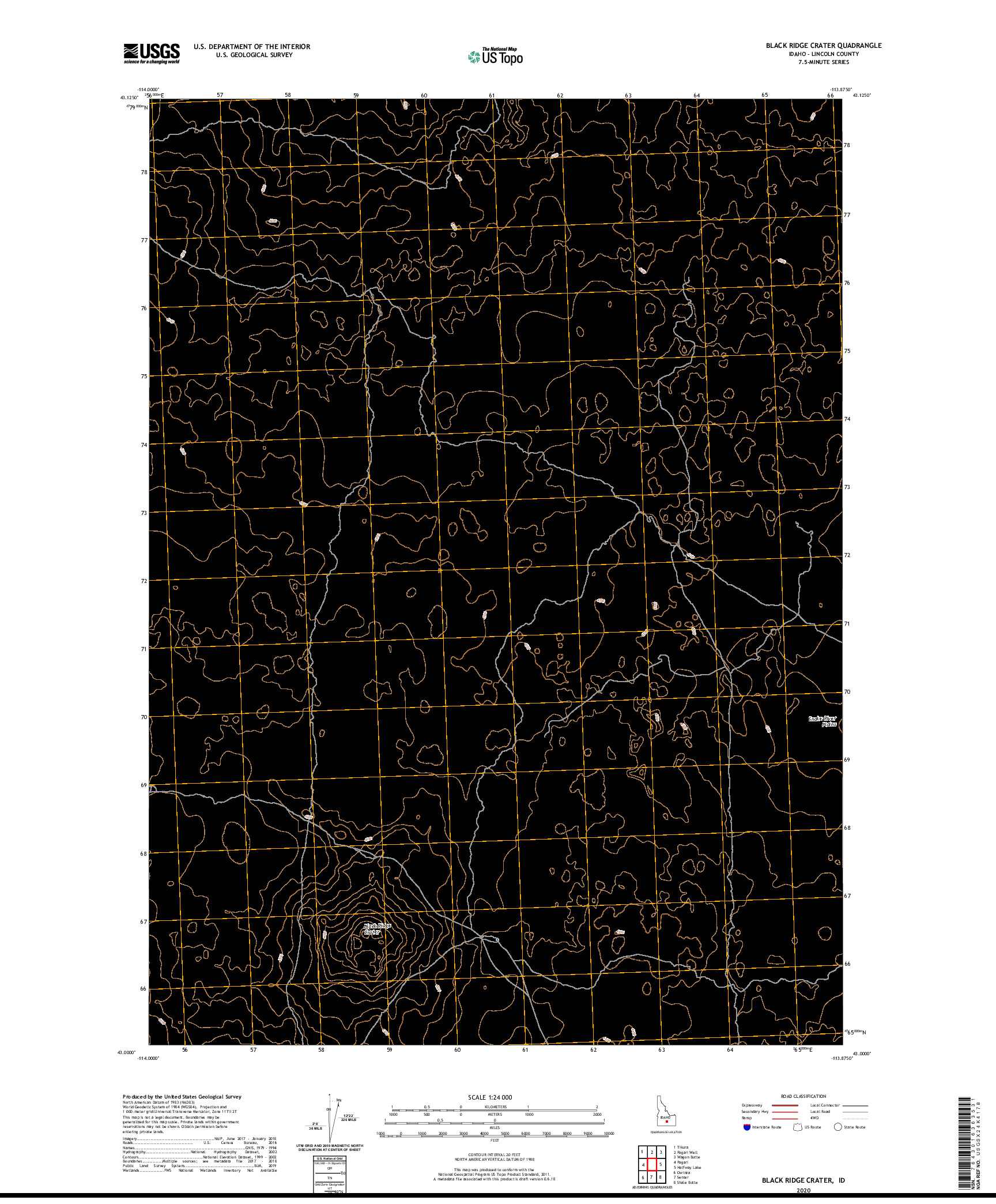 USGS US TOPO 7.5-MINUTE MAP FOR BLACK RIDGE CRATER, ID 2020