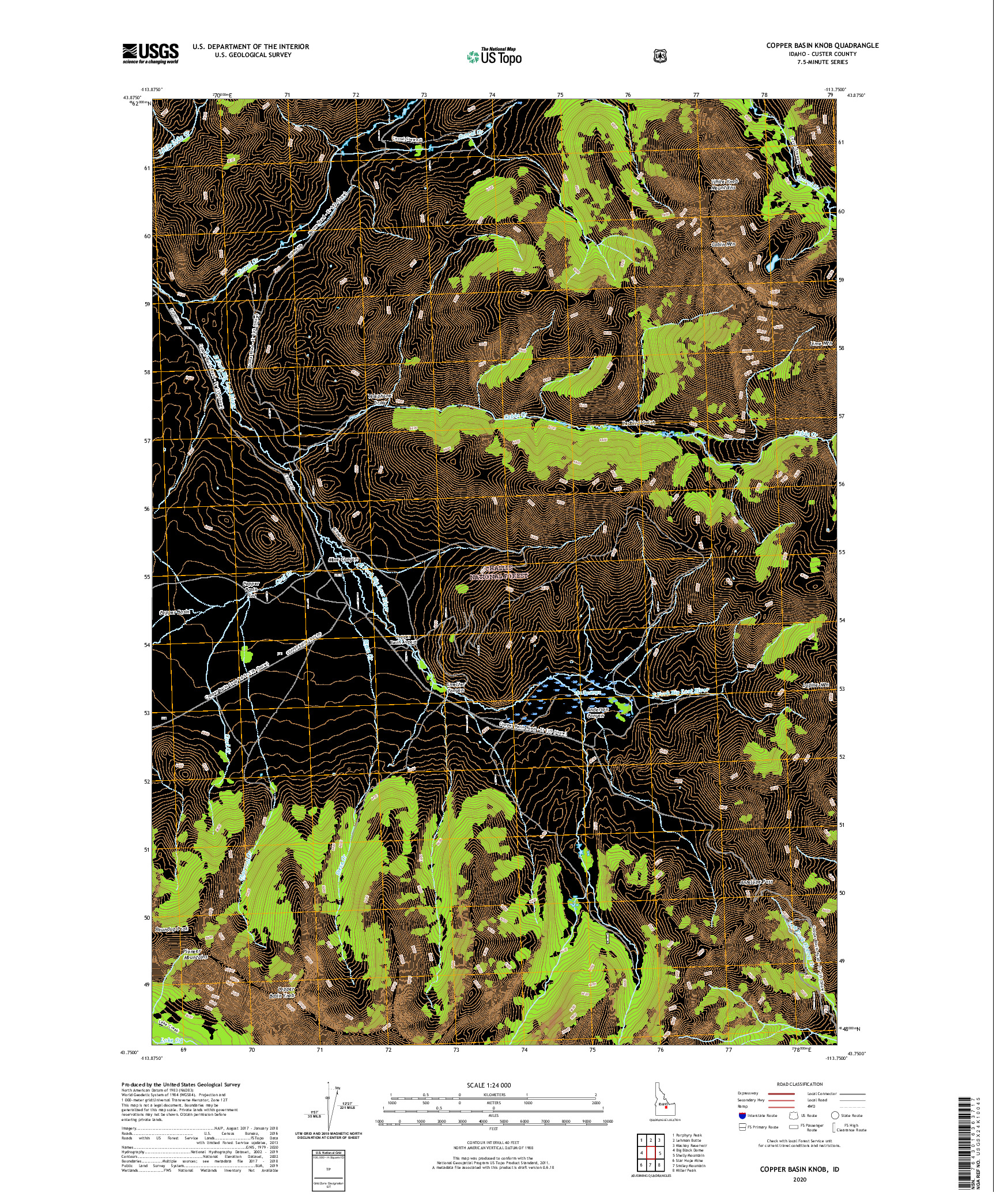 USGS US TOPO 7.5-MINUTE MAP FOR COPPER BASIN KNOB, ID 2020