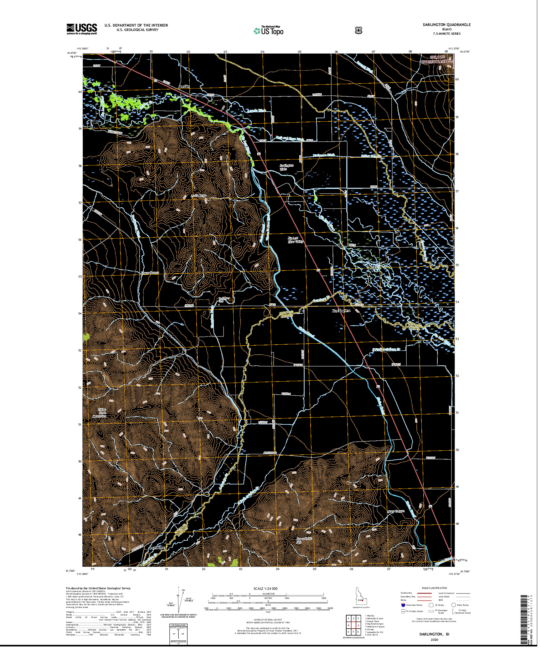 USGS US TOPO 7.5-MINUTE MAP FOR DARLINGTON, ID 2020