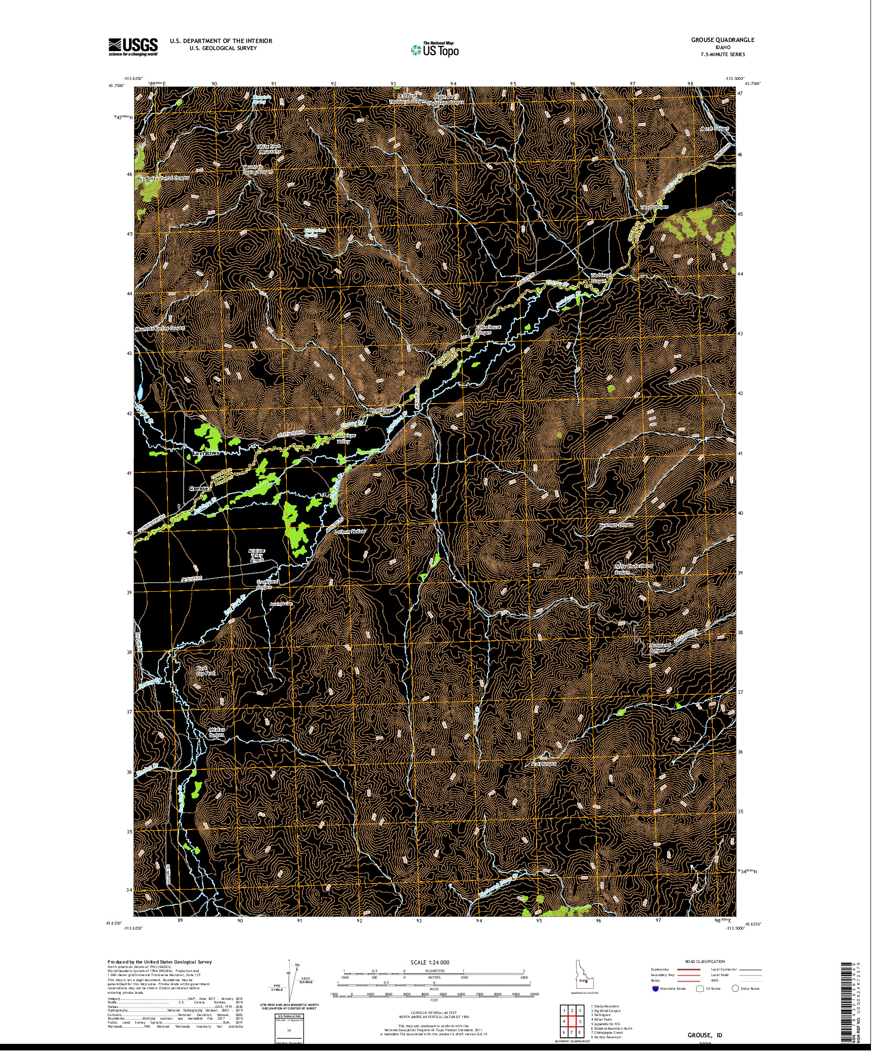 USGS US TOPO 7.5-MINUTE MAP FOR GROUSE, ID 2020