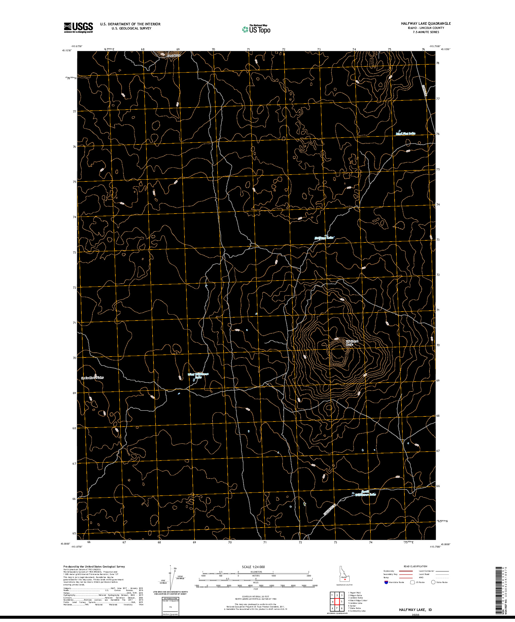 USGS US TOPO 7.5-MINUTE MAP FOR HALFWAY LAKE, ID 2020