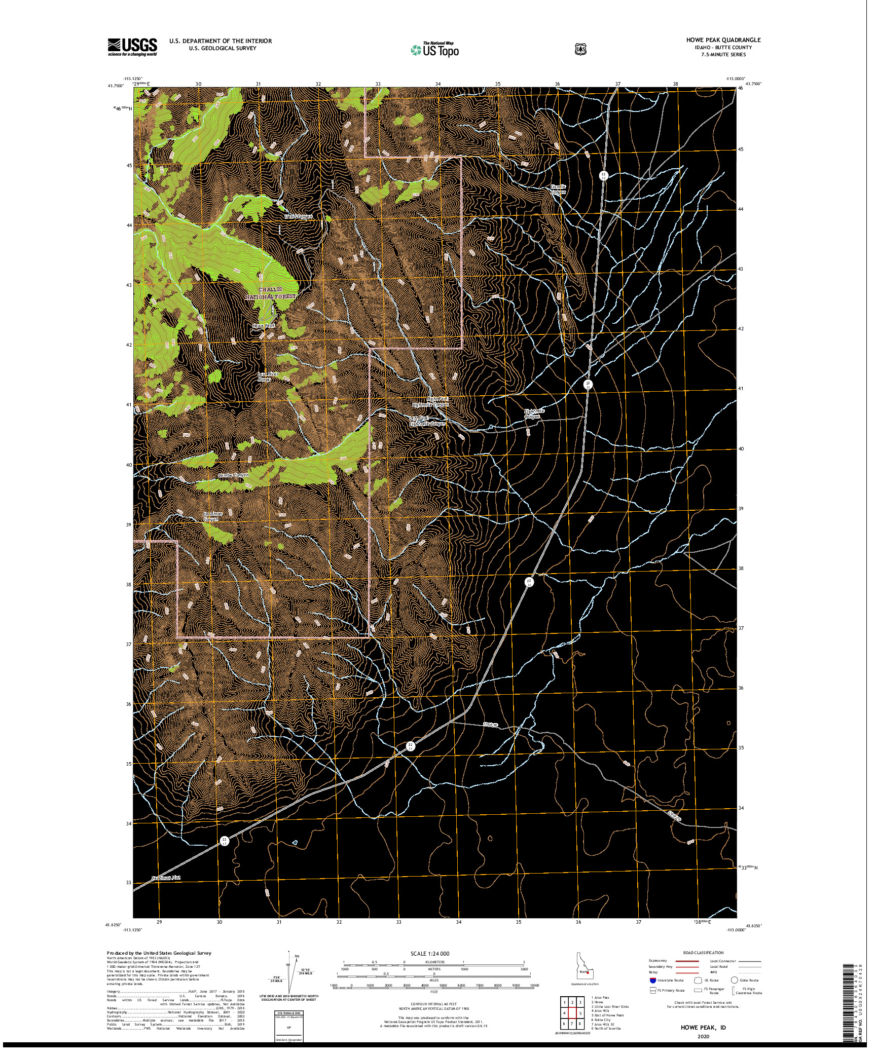 USGS US TOPO 7.5-MINUTE MAP FOR HOWE PEAK, ID 2020