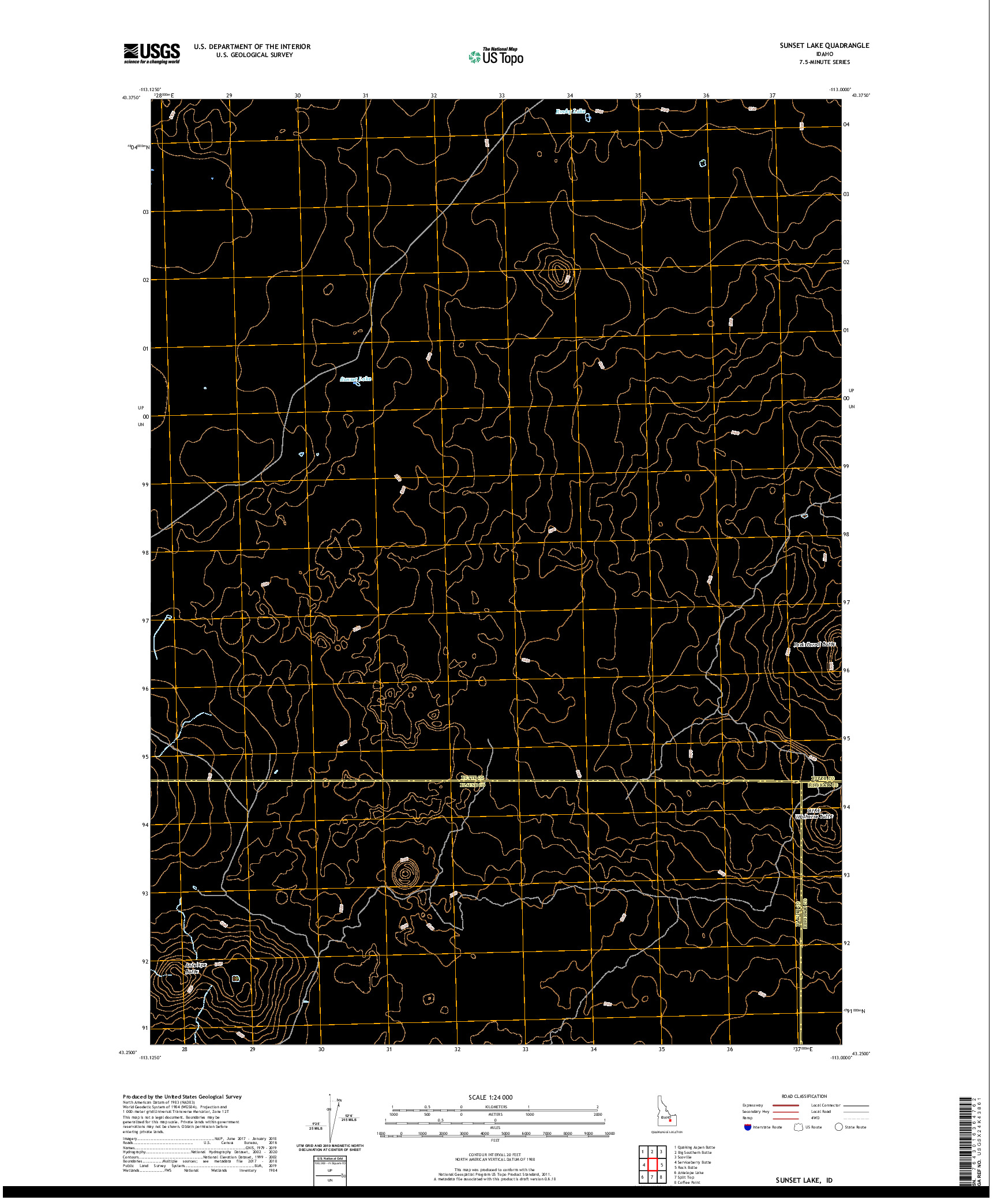 USGS US TOPO 7.5-MINUTE MAP FOR SUNSET LAKE, ID 2020