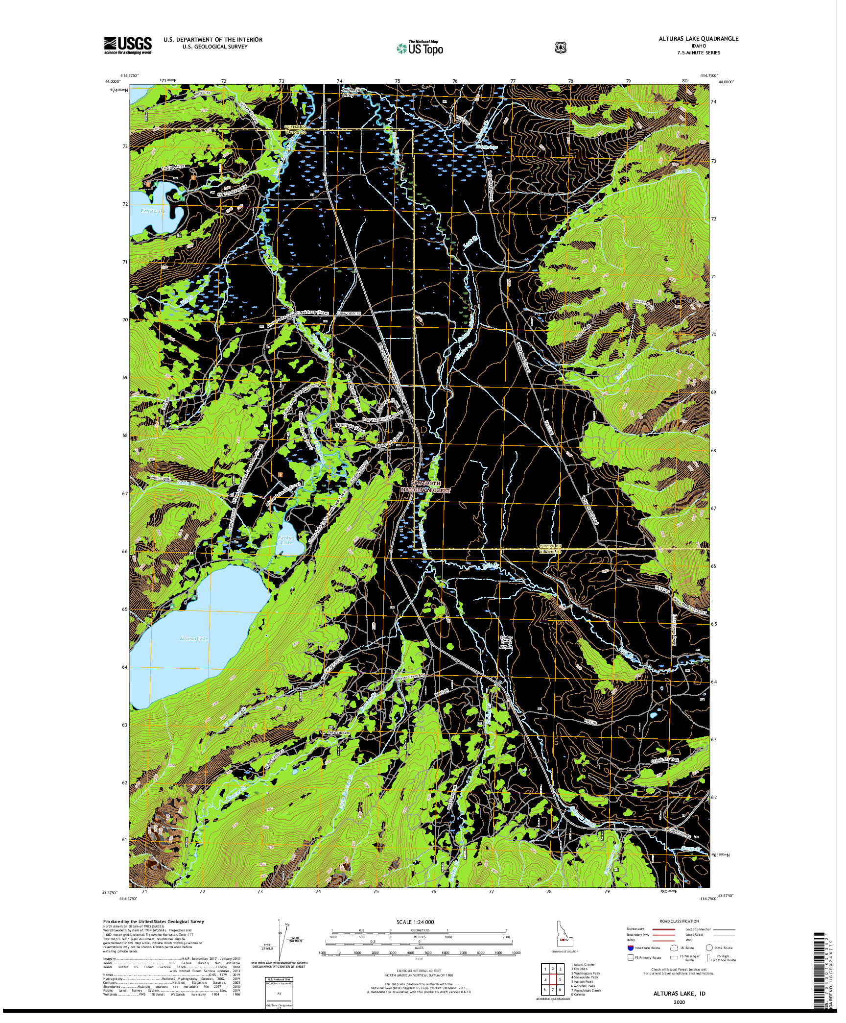 USGS US TOPO 7.5-MINUTE MAP FOR ALTURAS LAKE, ID 2020