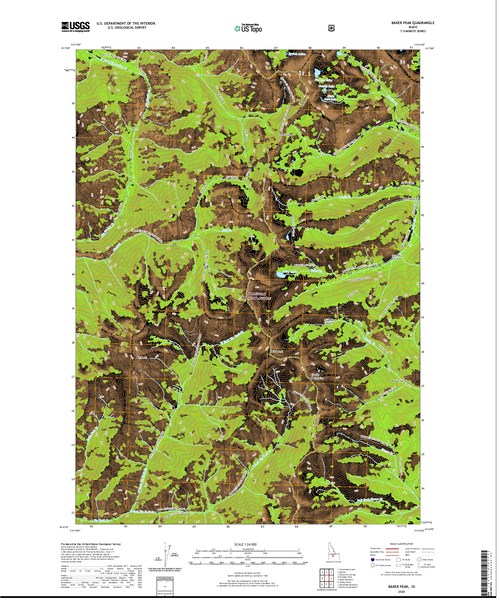 USGS US TOPO 7.5-MINUTE MAP FOR BAKER PEAK, ID 2020