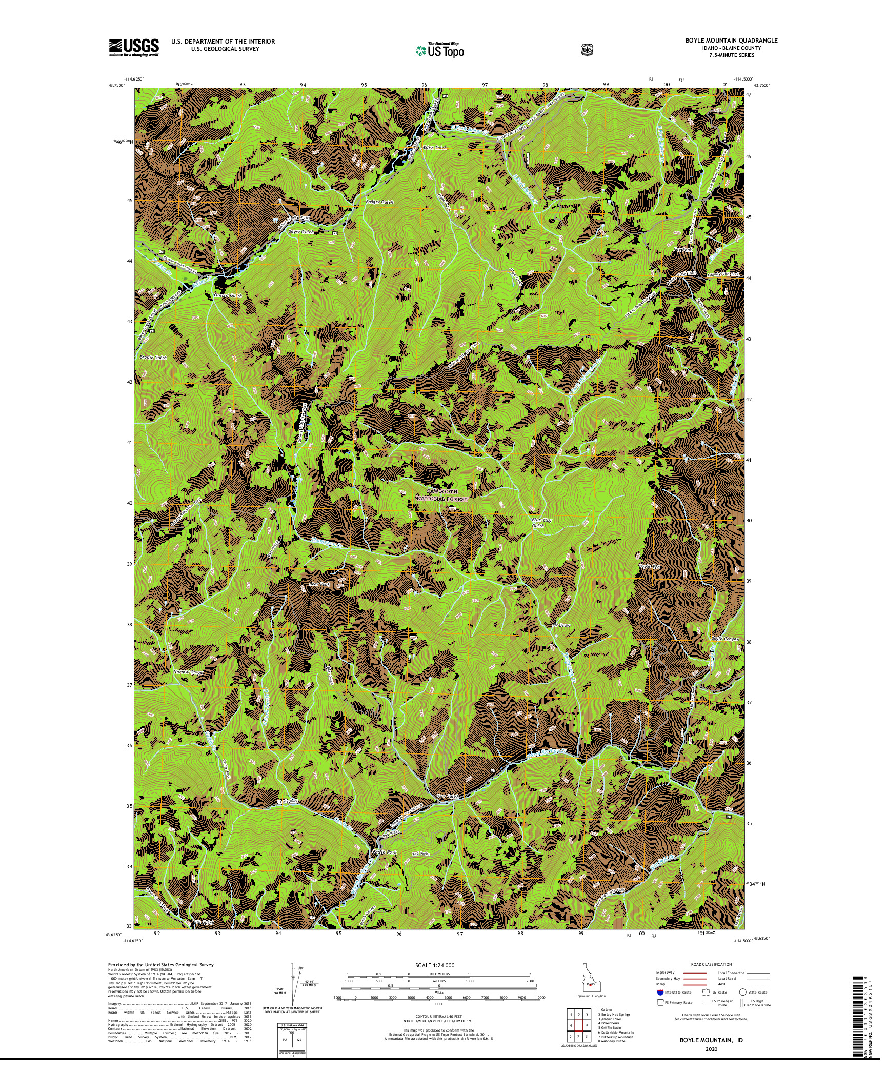 USGS US TOPO 7.5-MINUTE MAP FOR BOYLE MOUNTAIN, ID 2020