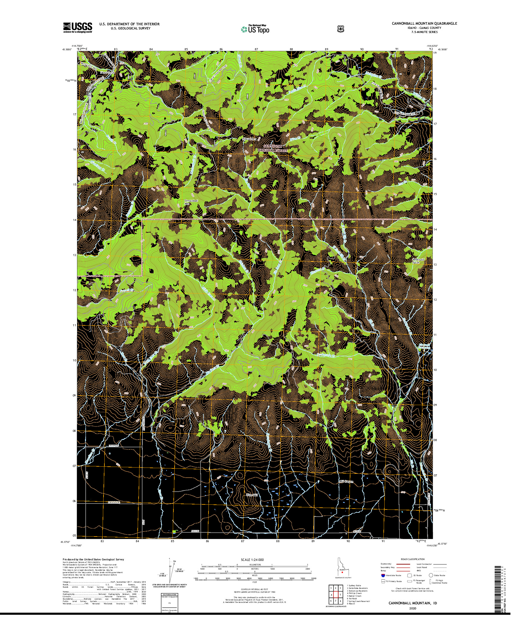 USGS US TOPO 7.5-MINUTE MAP FOR CANNONBALL MOUNTAIN, ID 2020