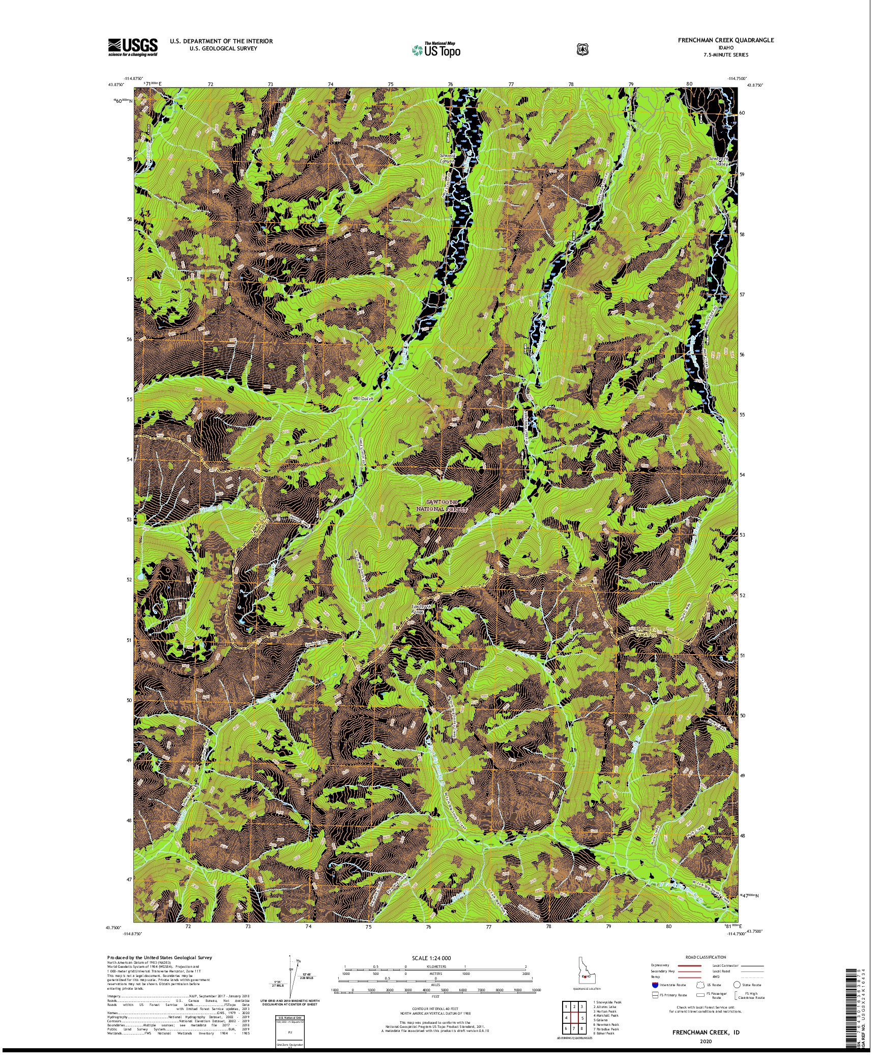 USGS US TOPO 7.5-MINUTE MAP FOR FRENCHMAN CREEK, ID 2020
