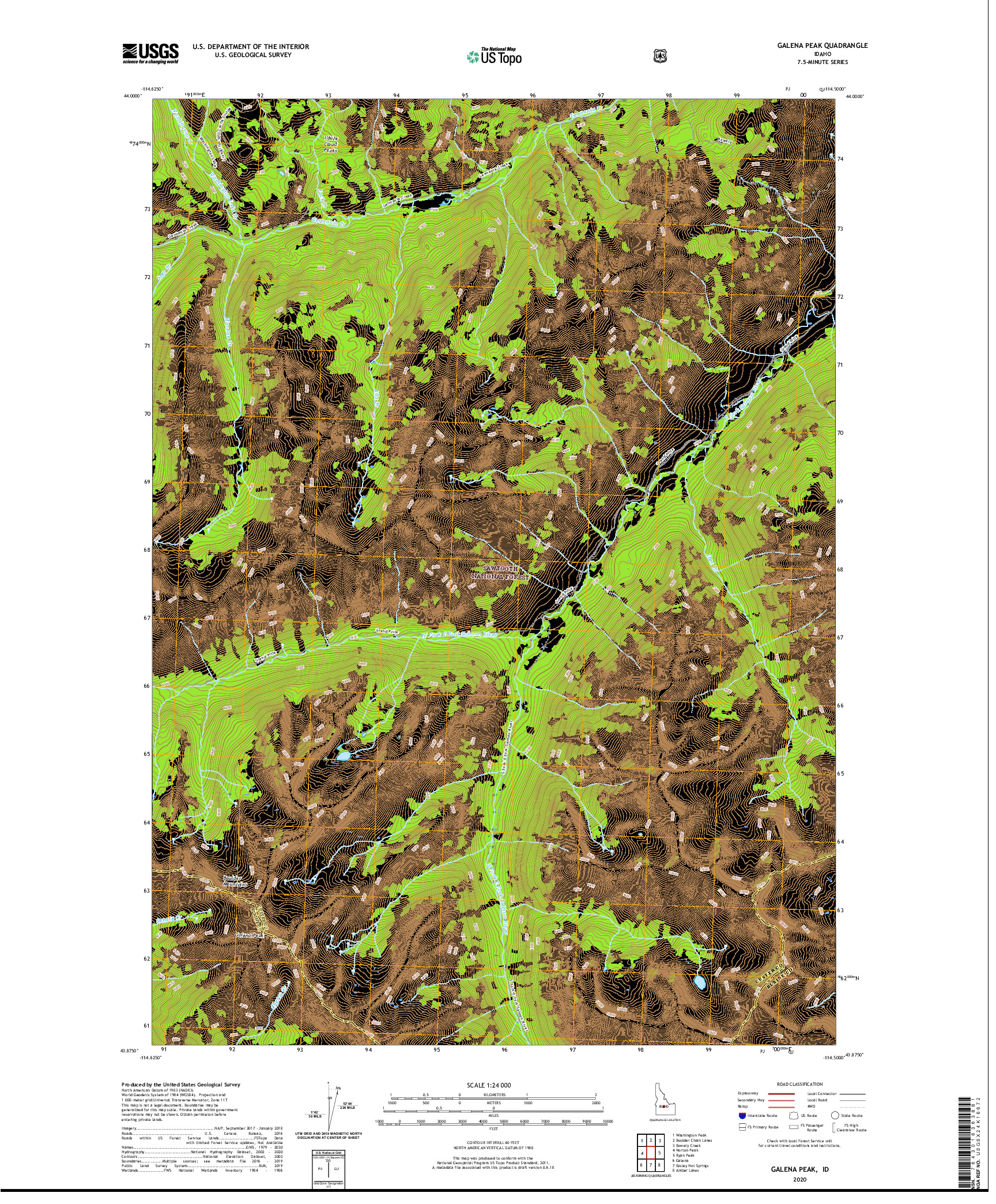 USGS US TOPO 7.5-MINUTE MAP FOR GALENA PEAK, ID 2020