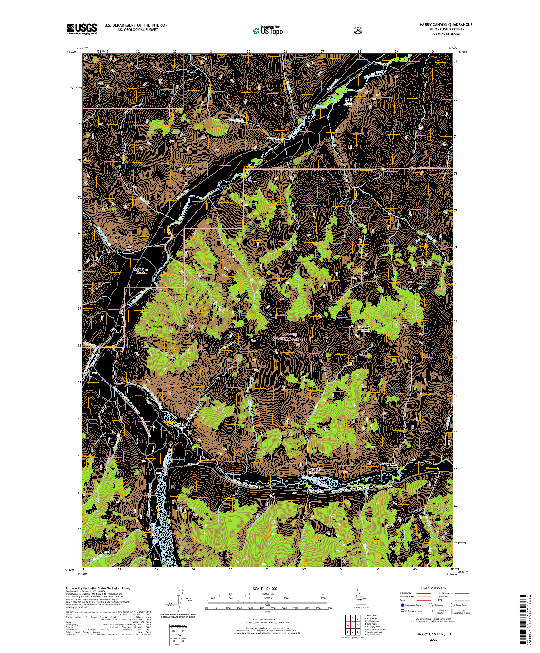 USGS US TOPO 7.5-MINUTE MAP FOR HARRY CANYON, ID 2020