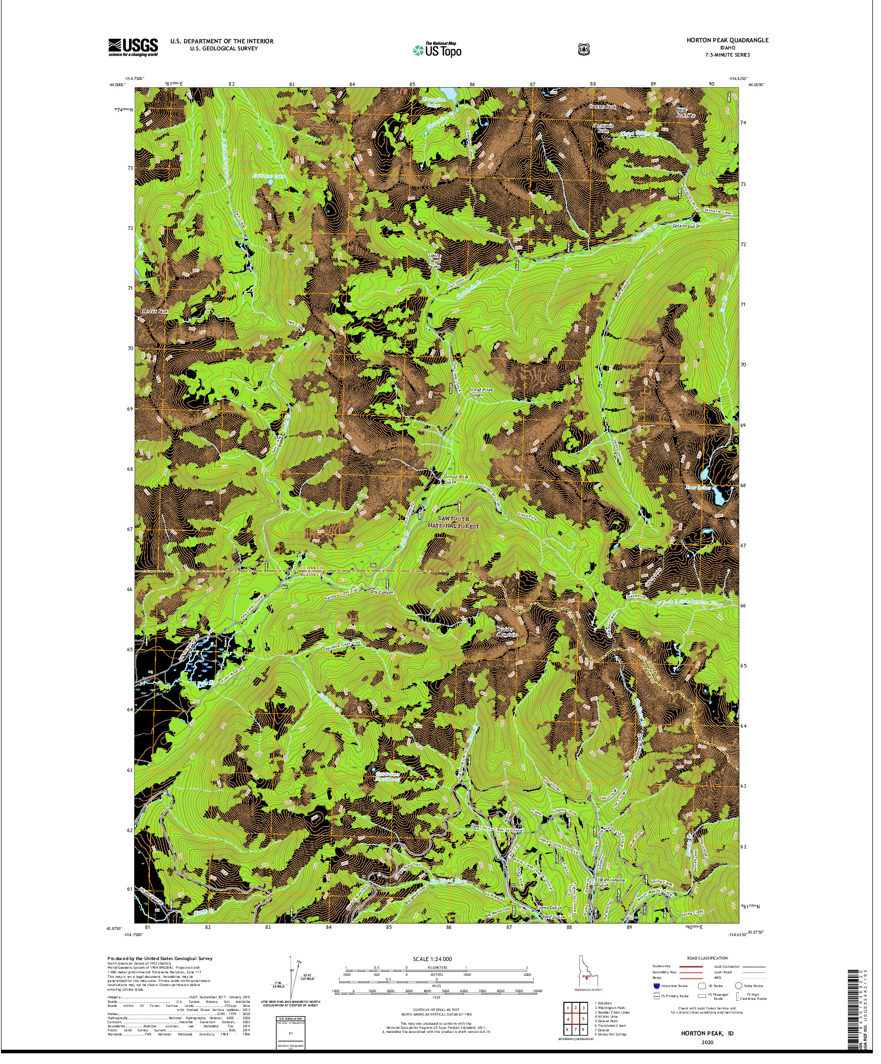 USGS US TOPO 7.5-MINUTE MAP FOR HORTON PEAK, ID 2020