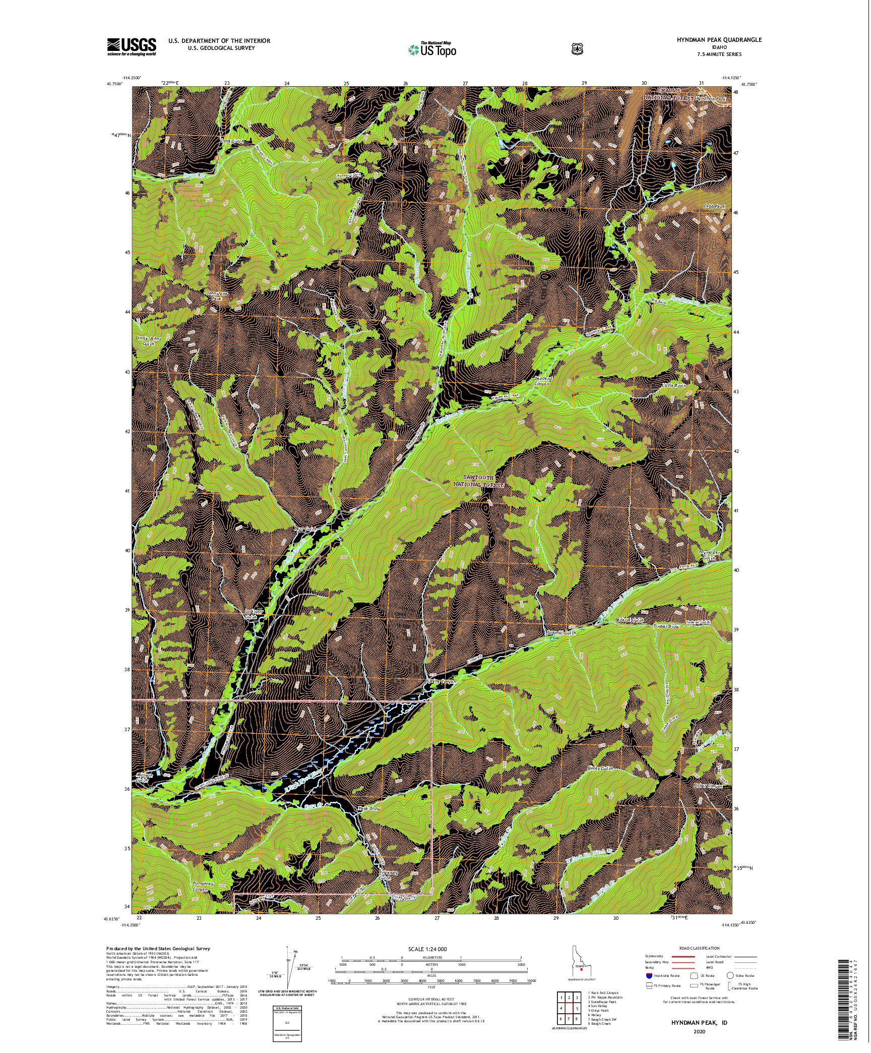 USGS US TOPO 7.5-MINUTE MAP FOR HYNDMAN PEAK, ID 2020