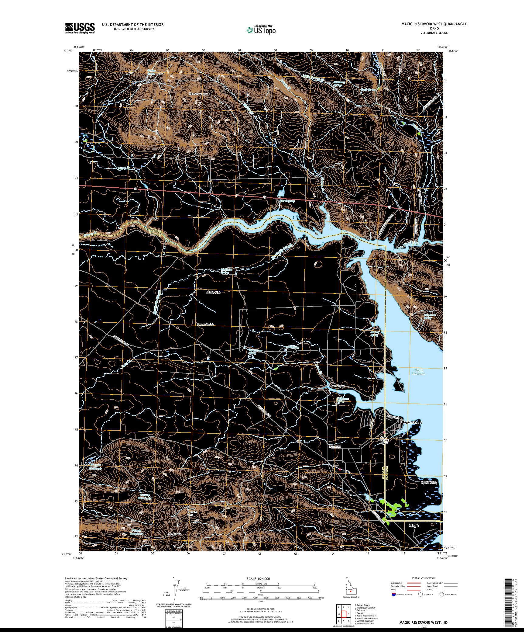 USGS US TOPO 7.5-MINUTE MAP FOR MAGIC RESERVOIR WEST, ID 2020