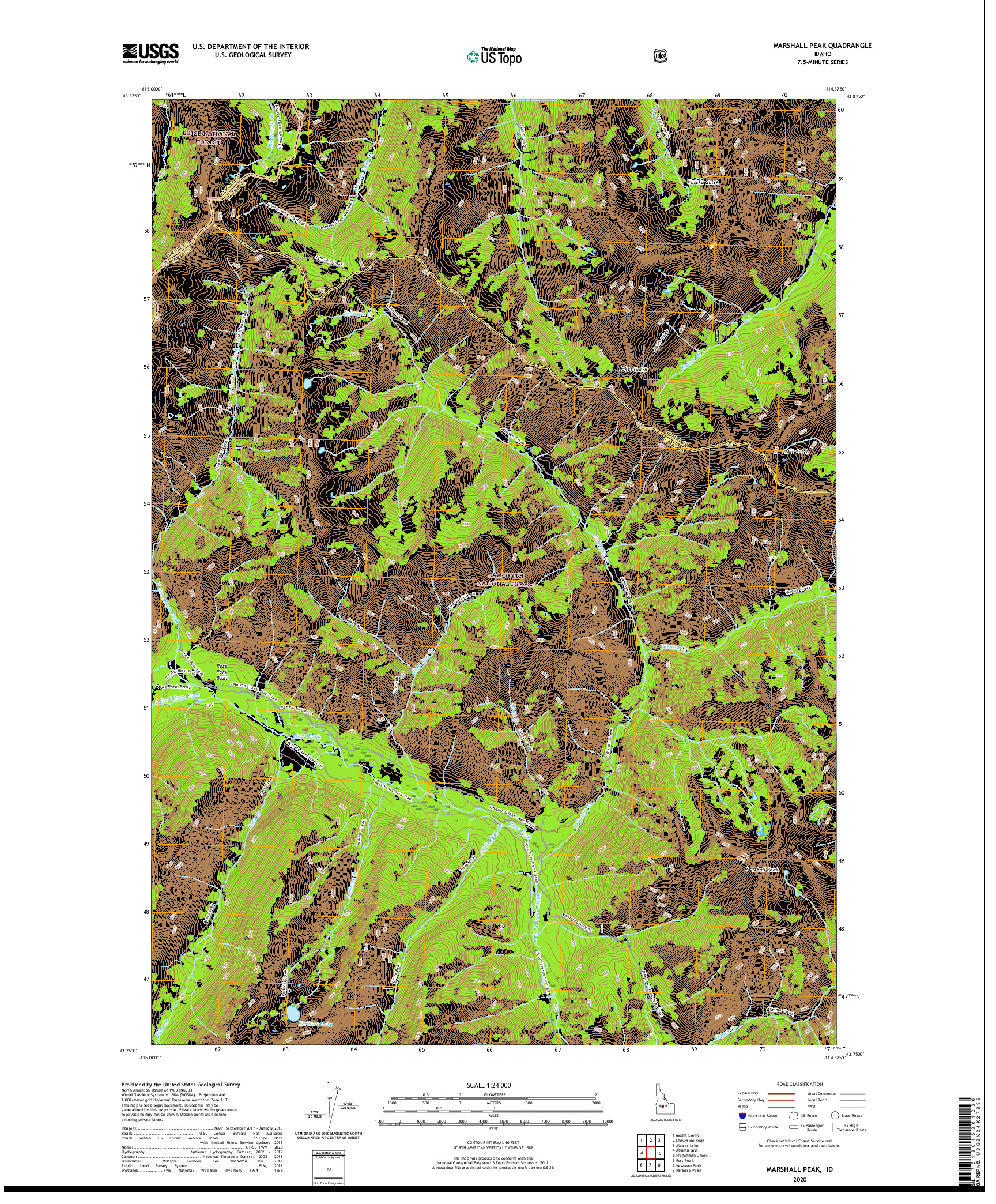 USGS US TOPO 7.5-MINUTE MAP FOR MARSHALL PEAK, ID 2020