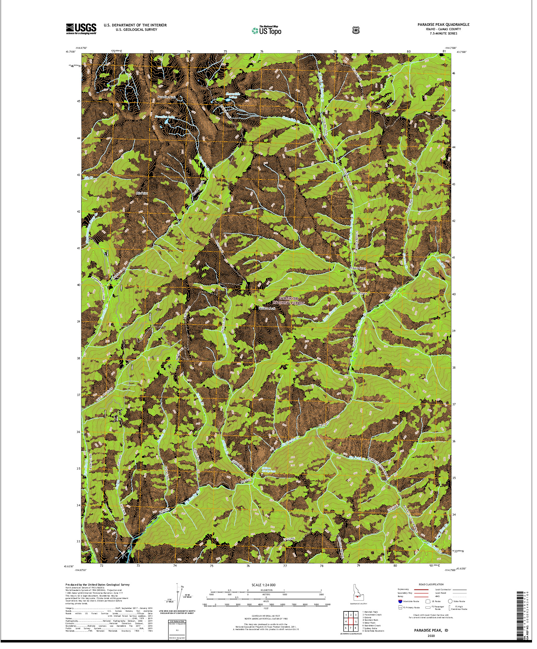 USGS US TOPO 7.5-MINUTE MAP FOR PARADISE PEAK, ID 2020